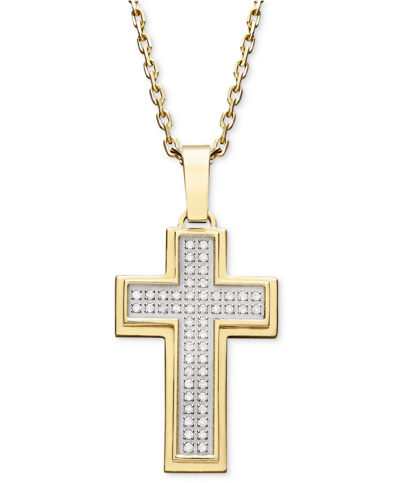 Macy's Men's Diamond Cross Pendant Necklace In Gold Ion-plated ...