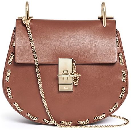 Chloé Drew Small Chain-Detail Leather Shoulder Bag in Brown | Lyst