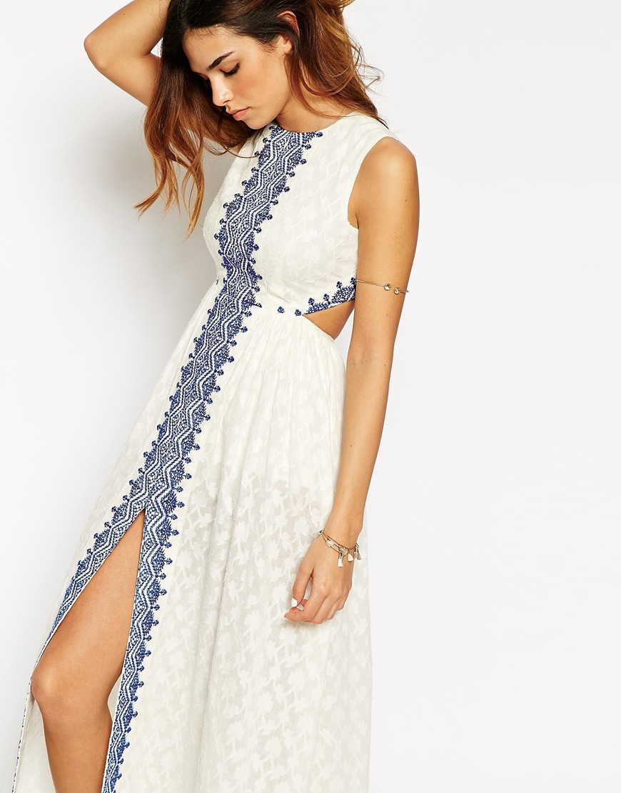ASOS Petite Maxi Dress With Festival Embroidery And Cut Out Back in White |  Lyst