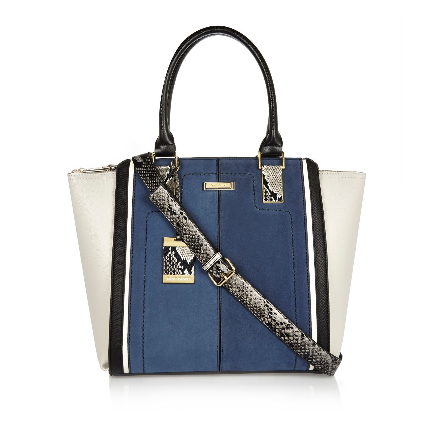 River Island Navy Faux Suede Winged Tote Handbag In White Lyst Gallery