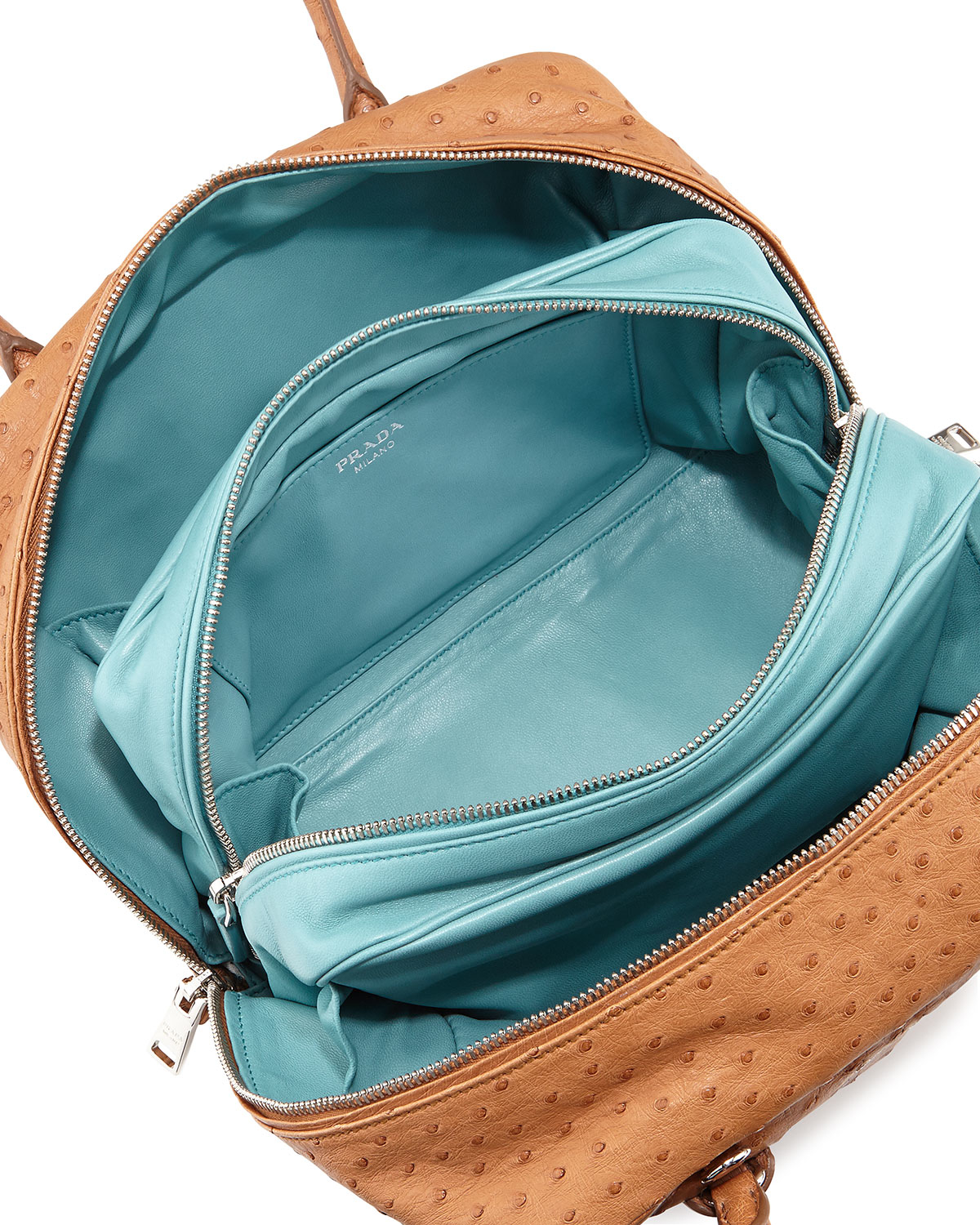 Prada Ostrich Leather Tote Bag in Brown (TAN) | Lyst