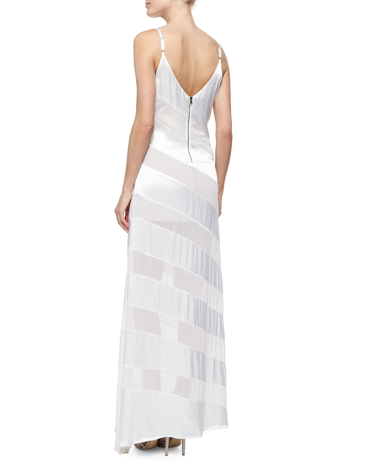 Alice + Olivia Gene Sheer/satin Diagonal-stripe Maxi Dress in White - Lyst