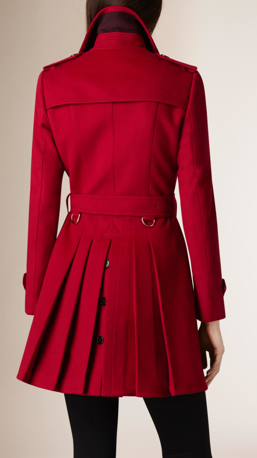 Burberry Pleat Detail Wool Cashmere Trench Coat in Red | Lyst