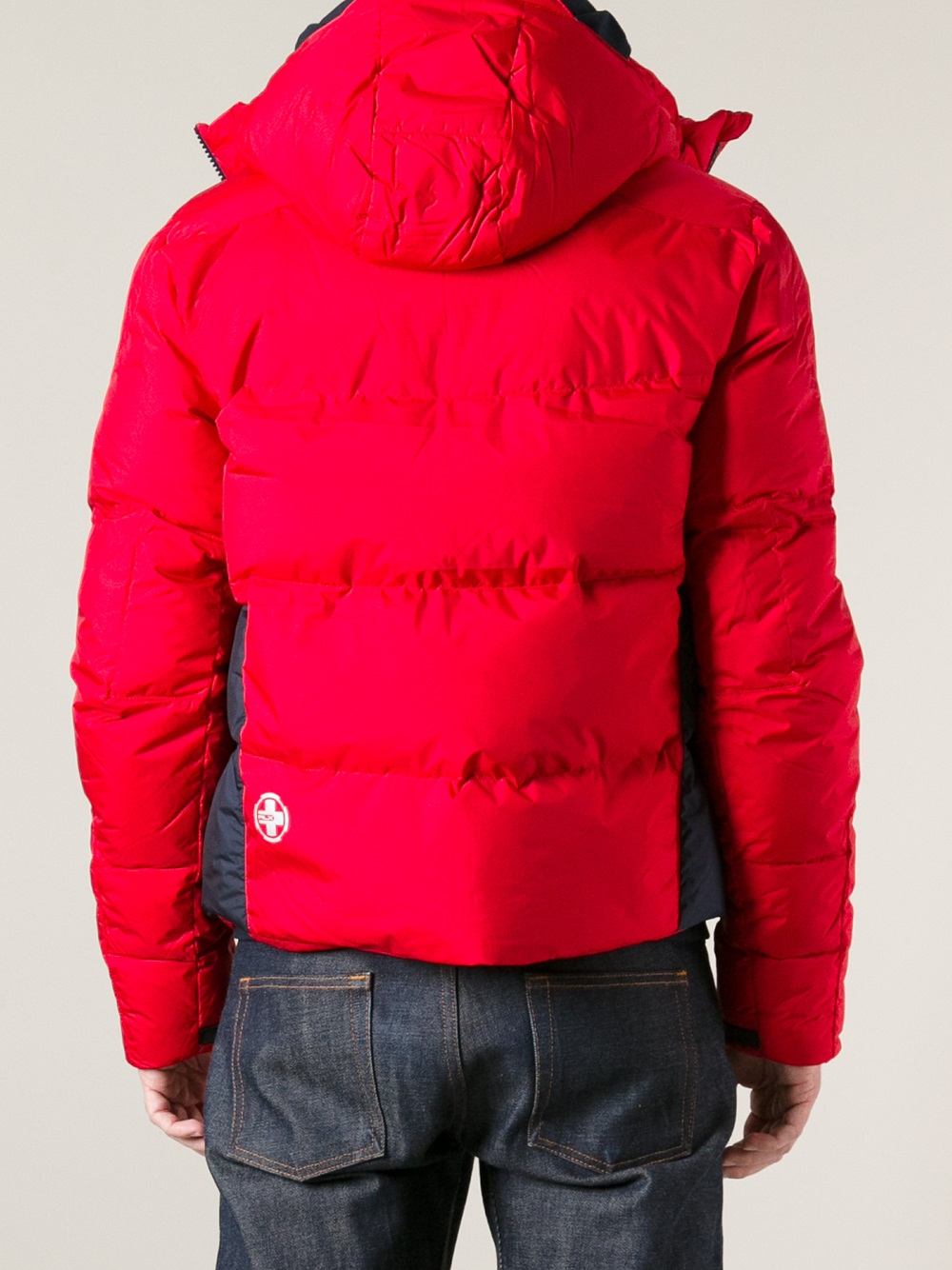 dark red padded jacket