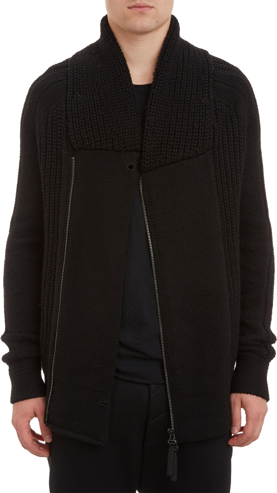 Helmut lang Mixed-Stitch Shawl-Collar Zip Cardigan in Black for Men | Lyst