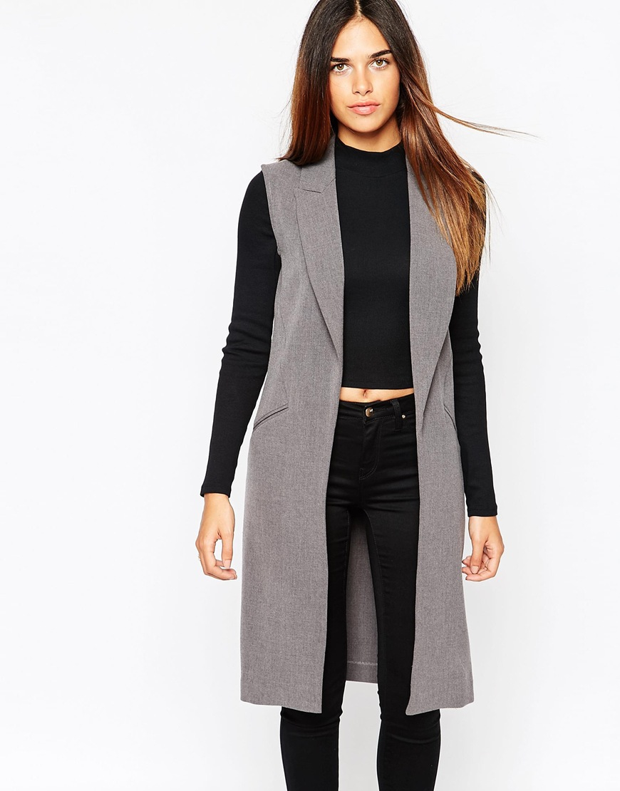 Warehouse Longline Sleeveless Jacket in Gray | Lyst