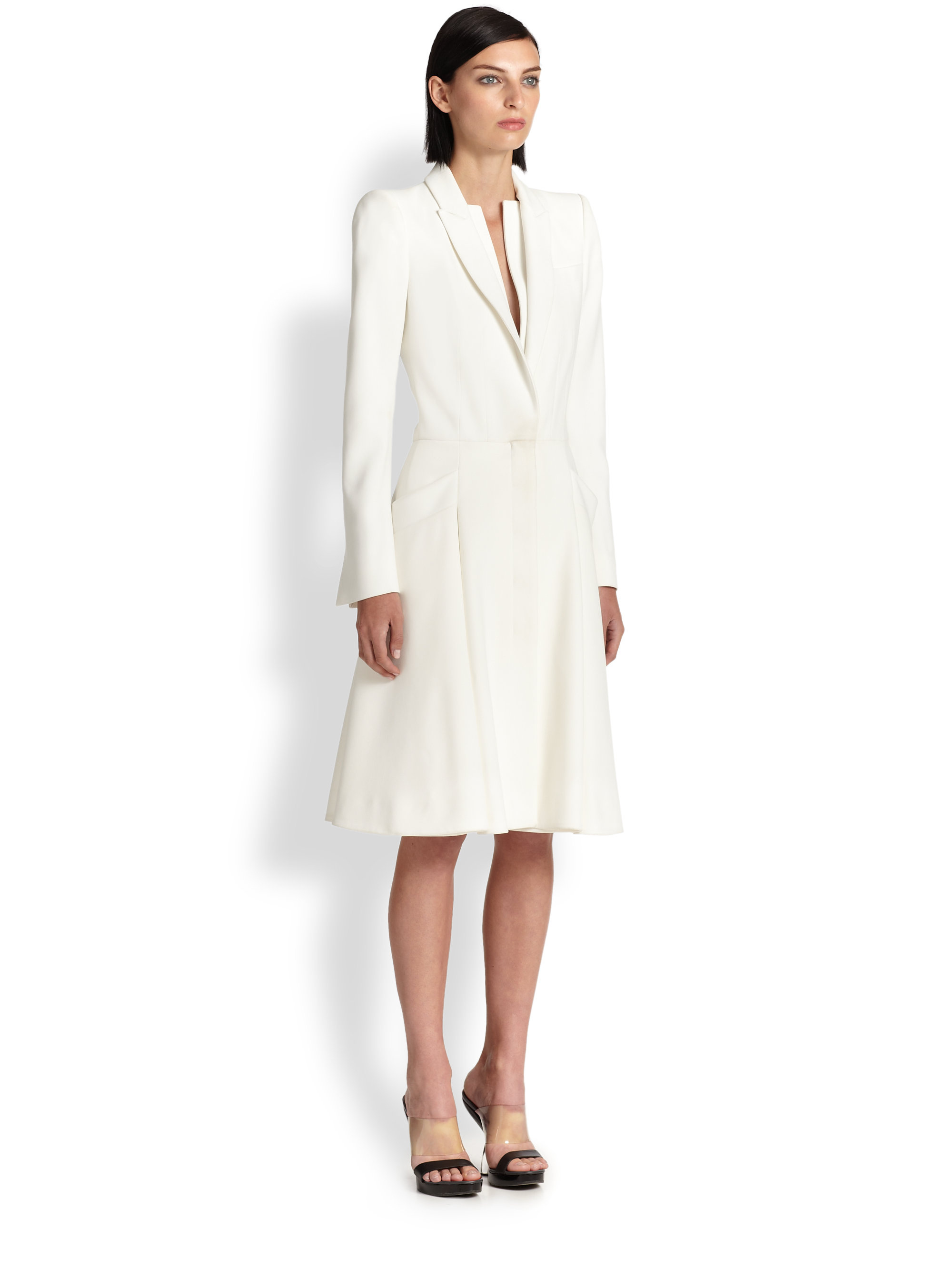 Alexander mcqueen Crepe Coat Dress in White | Lyst