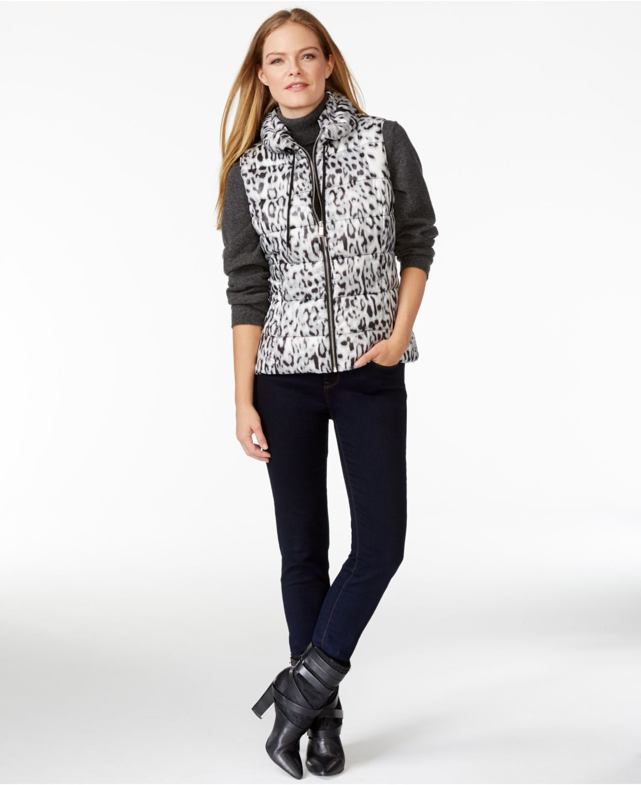 Calvin Klein Leopardprint Puffer Vest in Silver Leopard (Metallic) Lyst