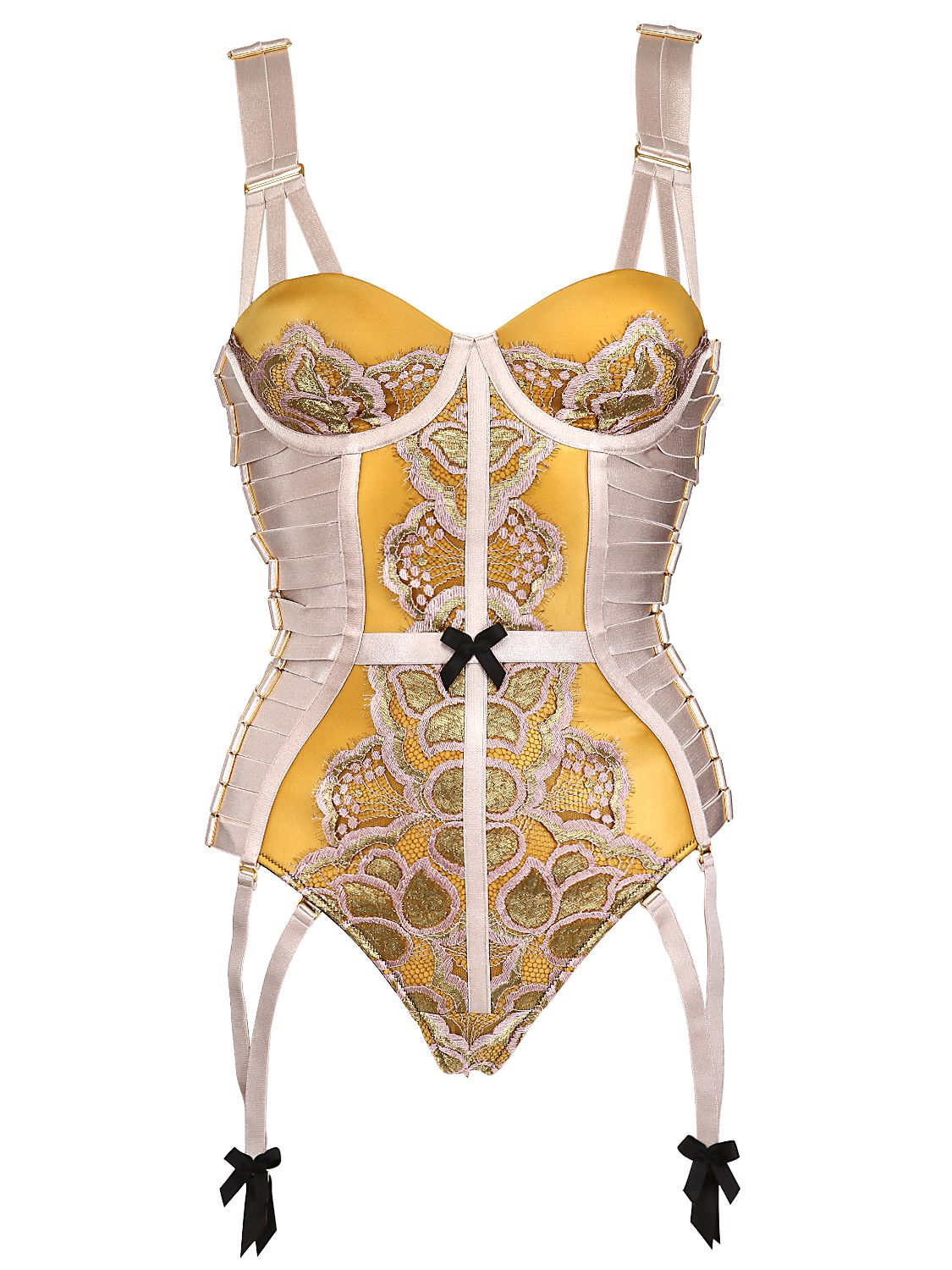 Bordelle Satin Jersey & Lace Corset in Yellow/Nude (Yellow) Lyst