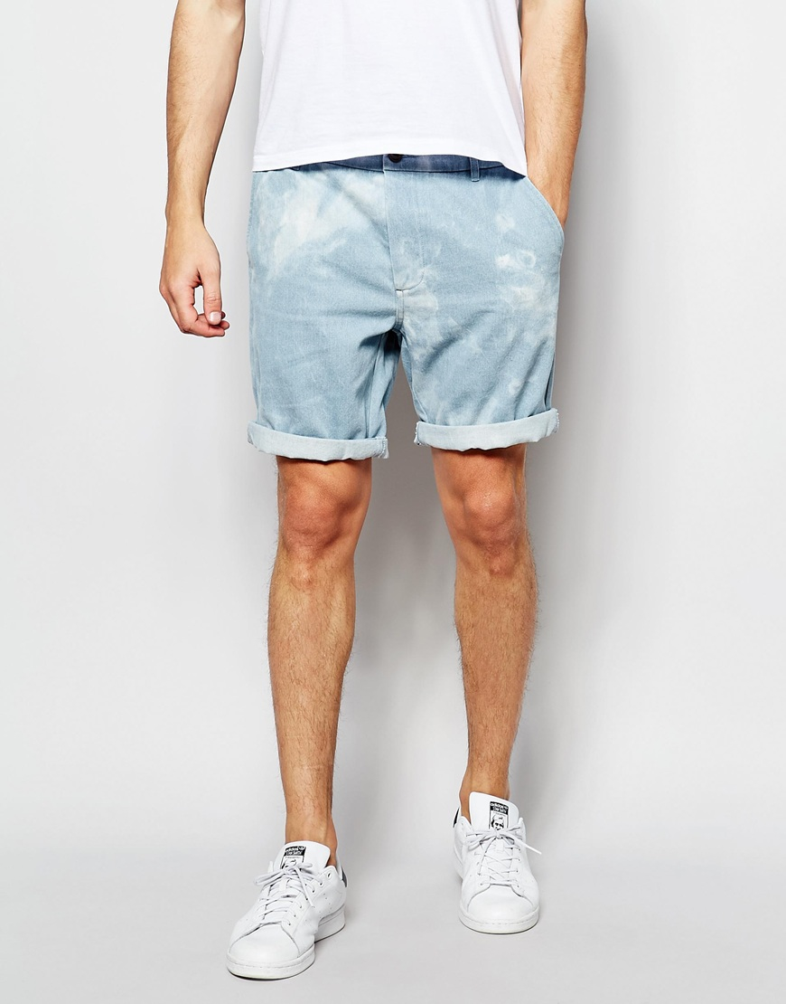 ASOS Slim Denim Chino Shorts In Light Blue for Men Lyst