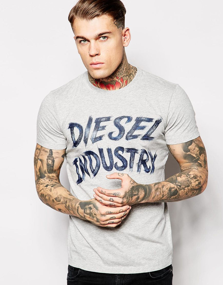 DIESEL T-shirt T-aethalas Industry Logo Brush Print in Grey (Gray) for ...