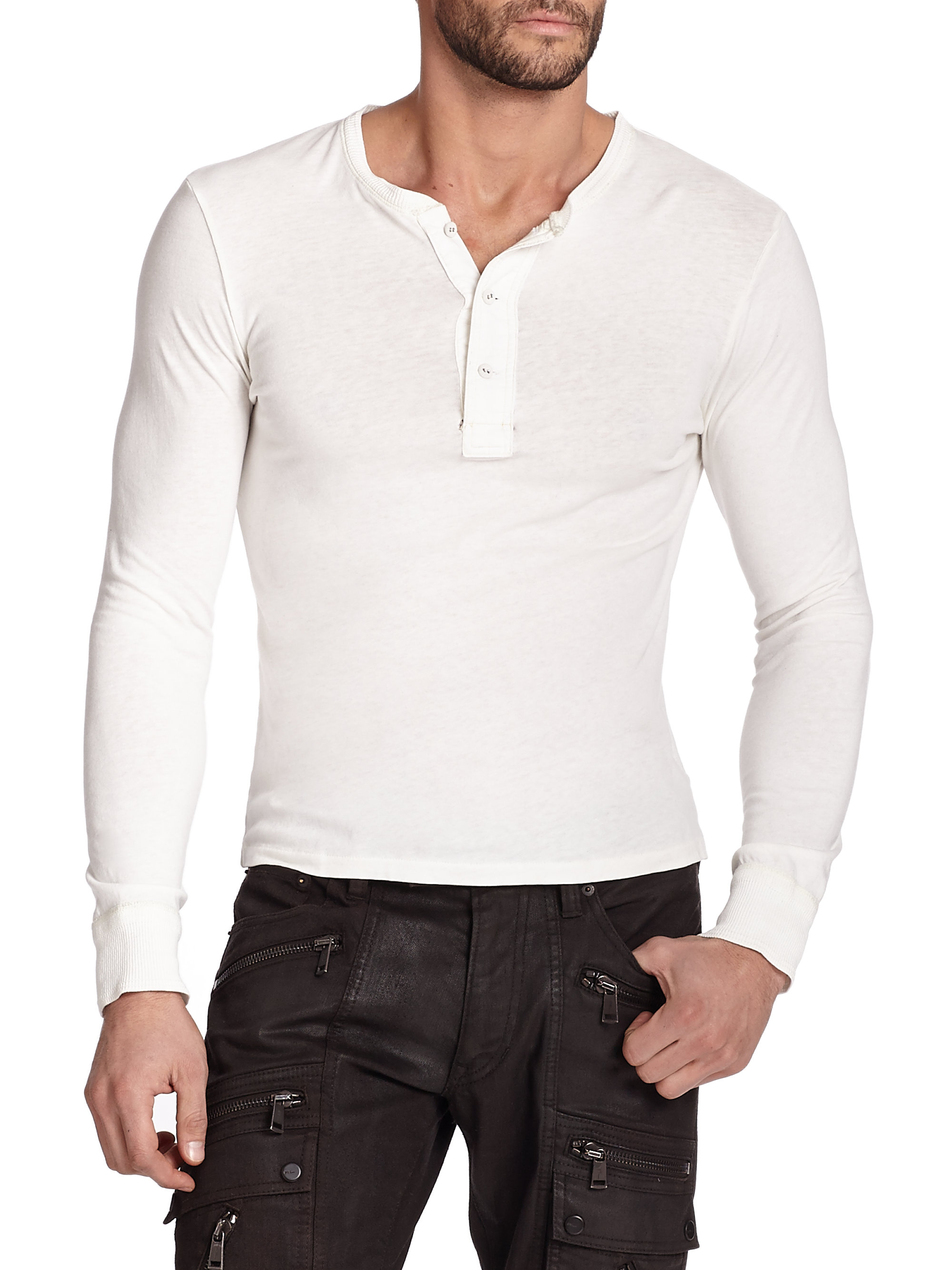 Lyst - Ralph Lauren Black Label Ribbed Cotton Henley in White for Men