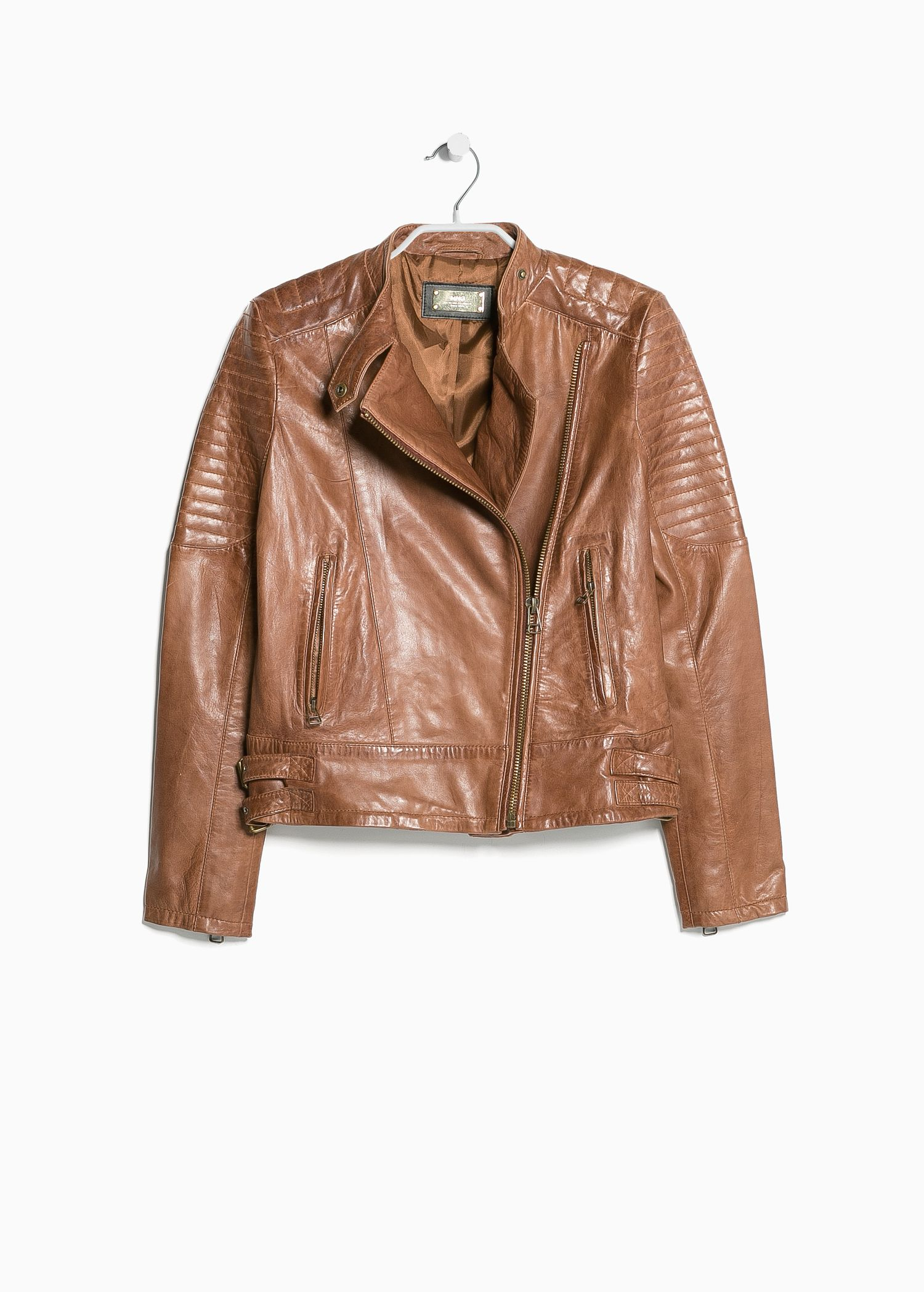 Lyst Mango Leather Biker Jacket in Brown