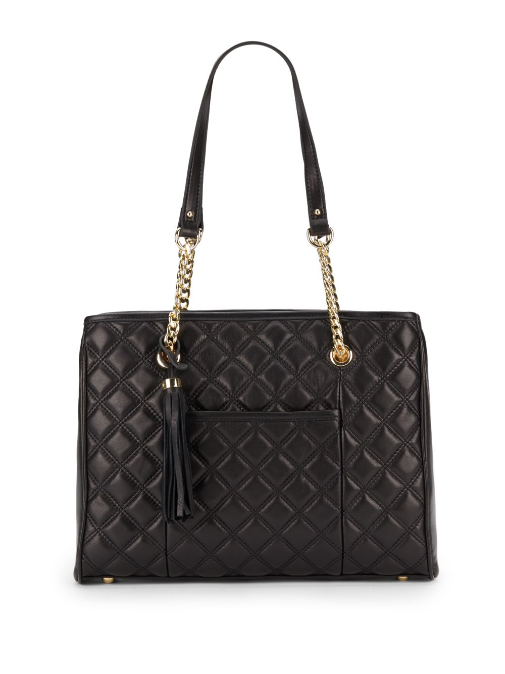 Saks fifth avenue Tara Quilted Leather Tote Bag in Black | Lyst