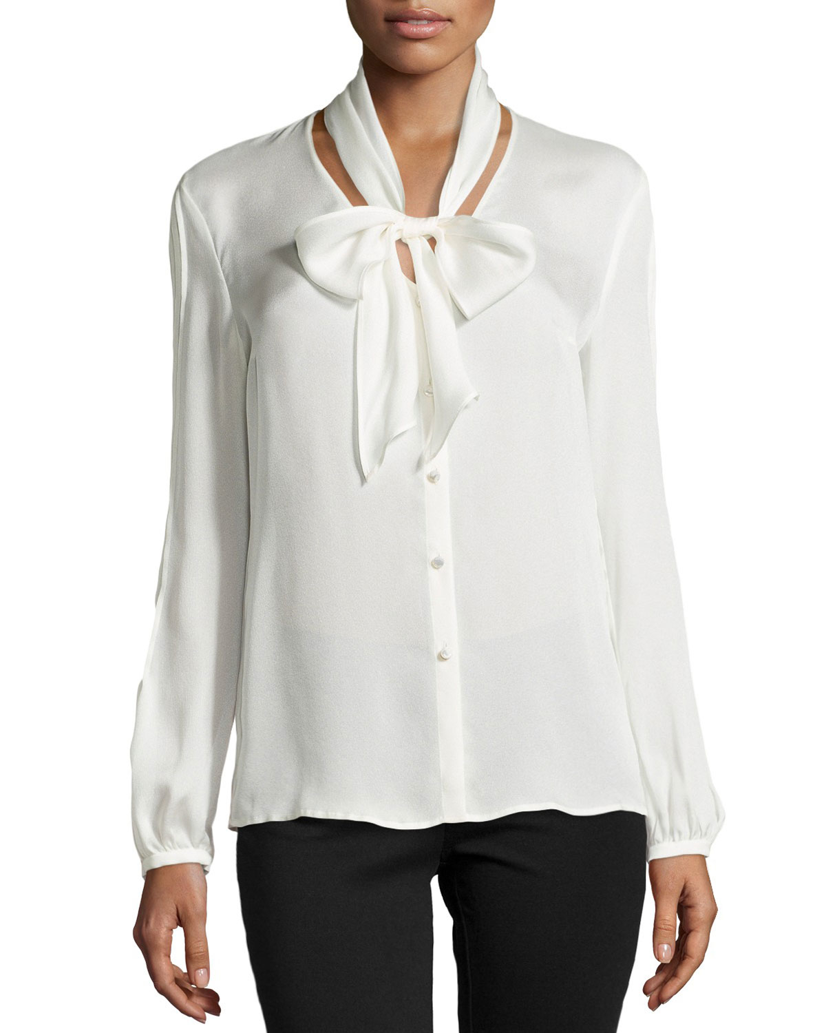 Lyst - Escada Long-sleeve Tie-neck Silk Blouse in White