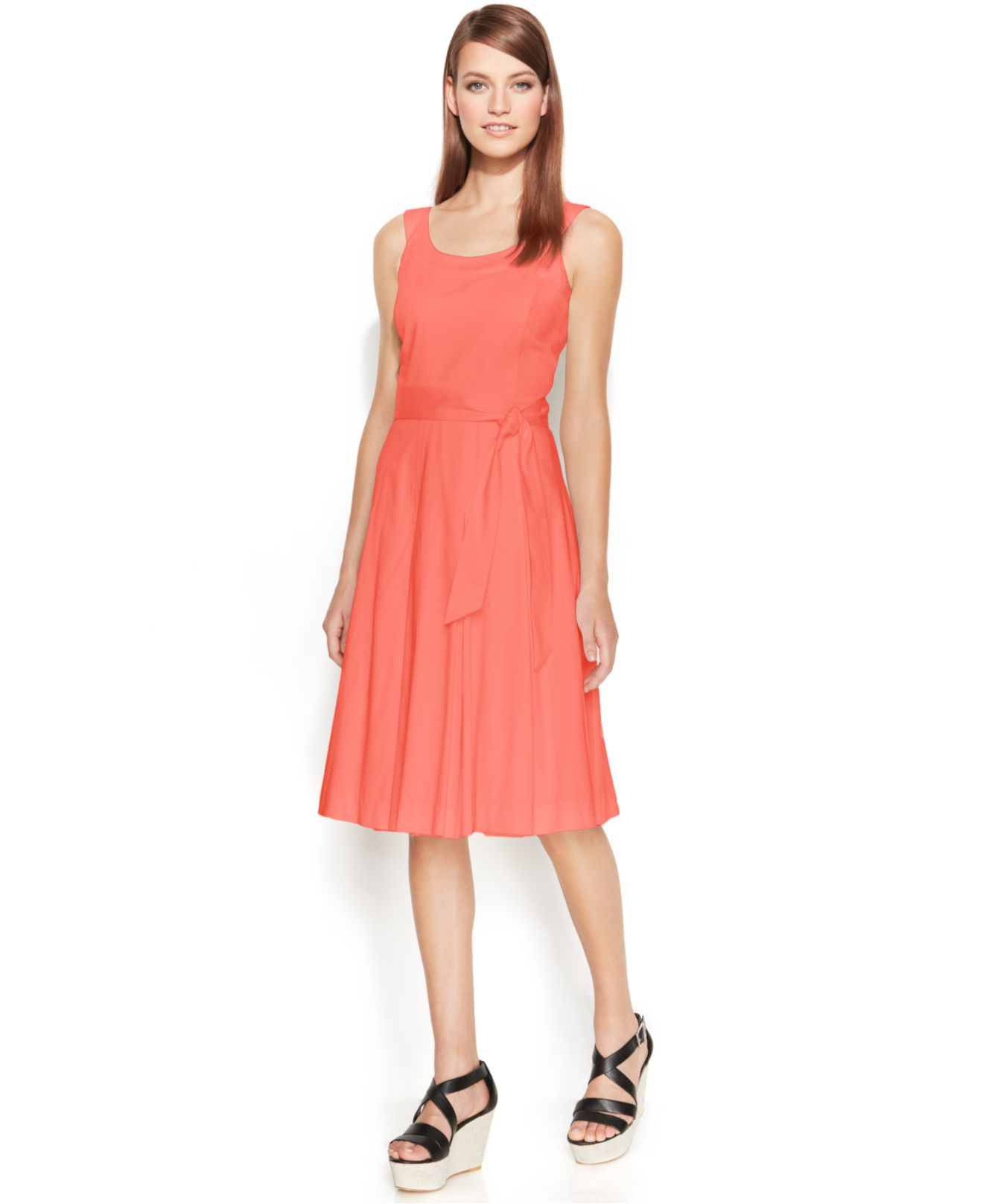 Lyst Calvin Klein Petite Sleeveless Belted Dress in Pink