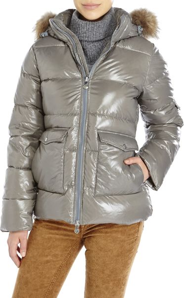 Pyrenex Authentic Shiny Real Fur Trim Down Jacket in Gray (Grey) | Lyst