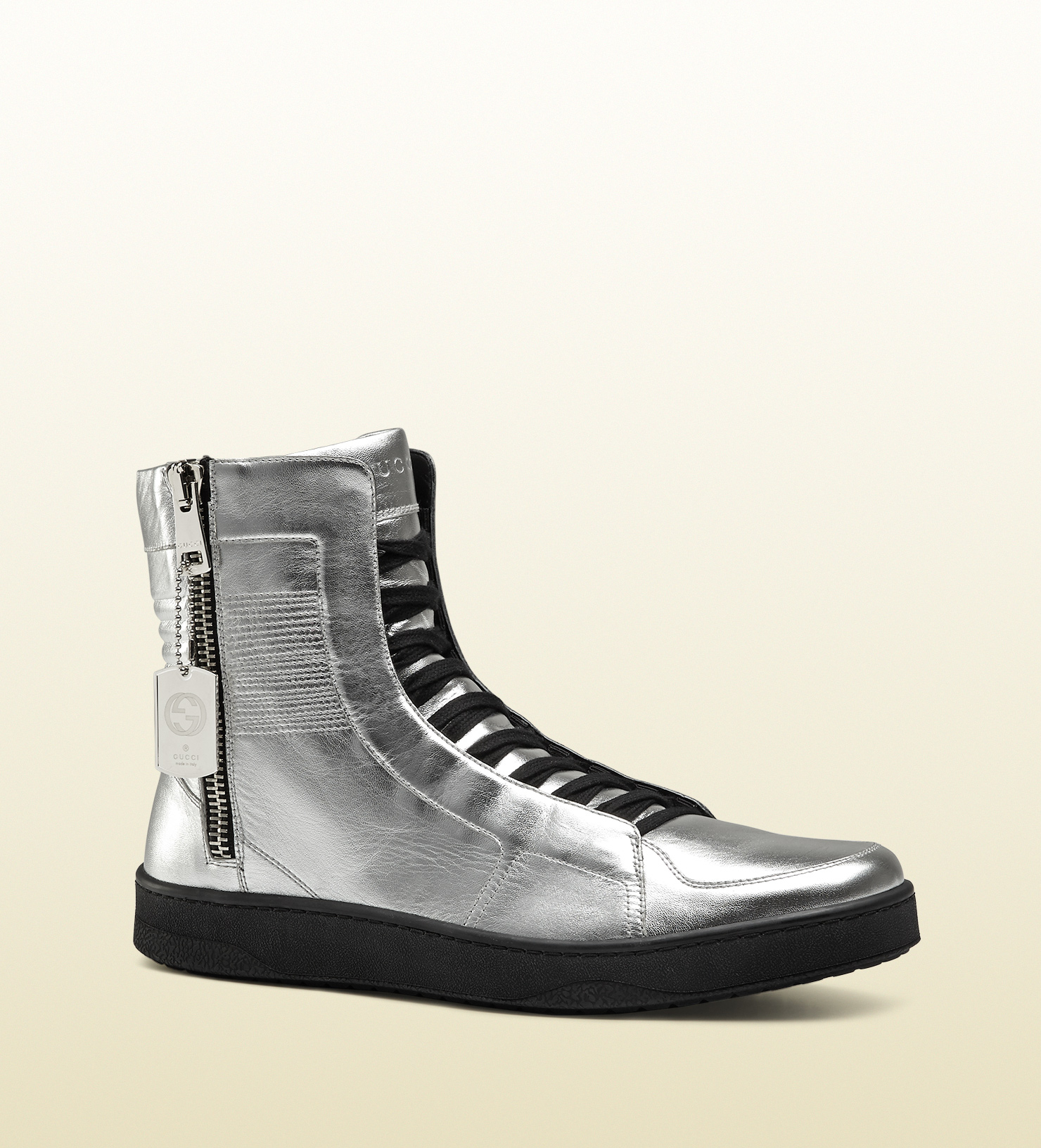 gucci silver high top sneakers