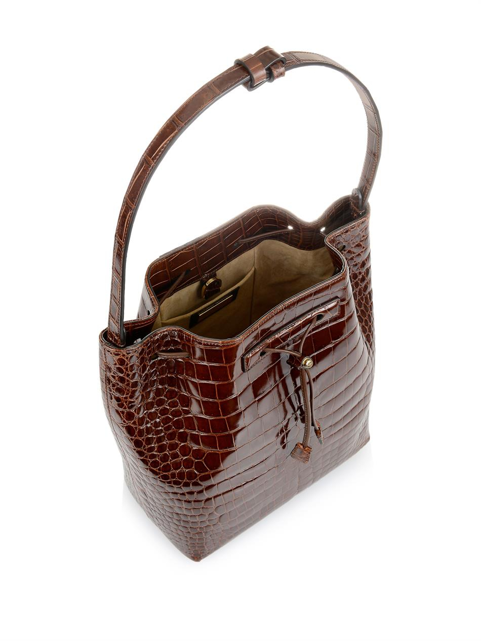 The Row Crocodile Bucket Bag in Brown | Lyst