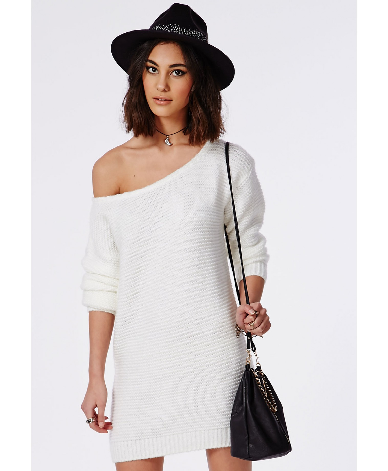 white off the shoulder knitted jumper