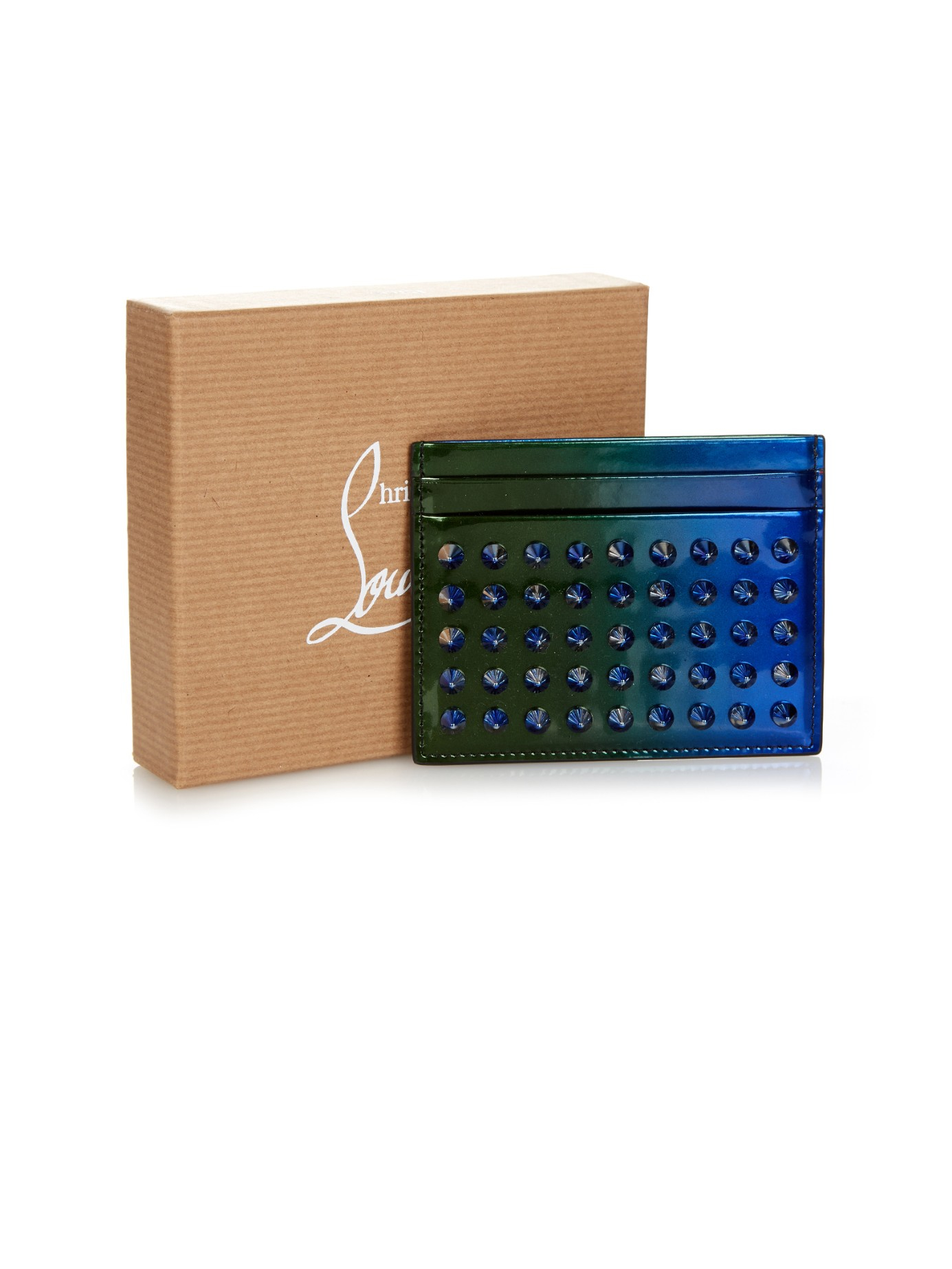 Christian Louboutin Kios Spikes Patent-Leather Cardholder in Blue 