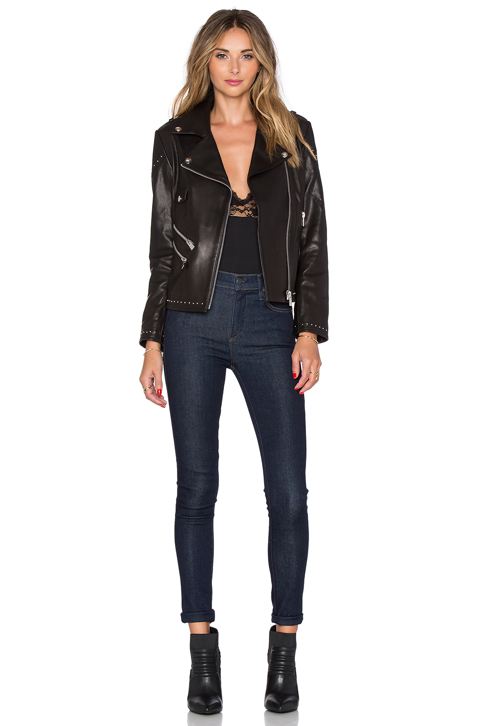 Anine Bing Studded Leather Moto Jacket In Black Lyst Gallery