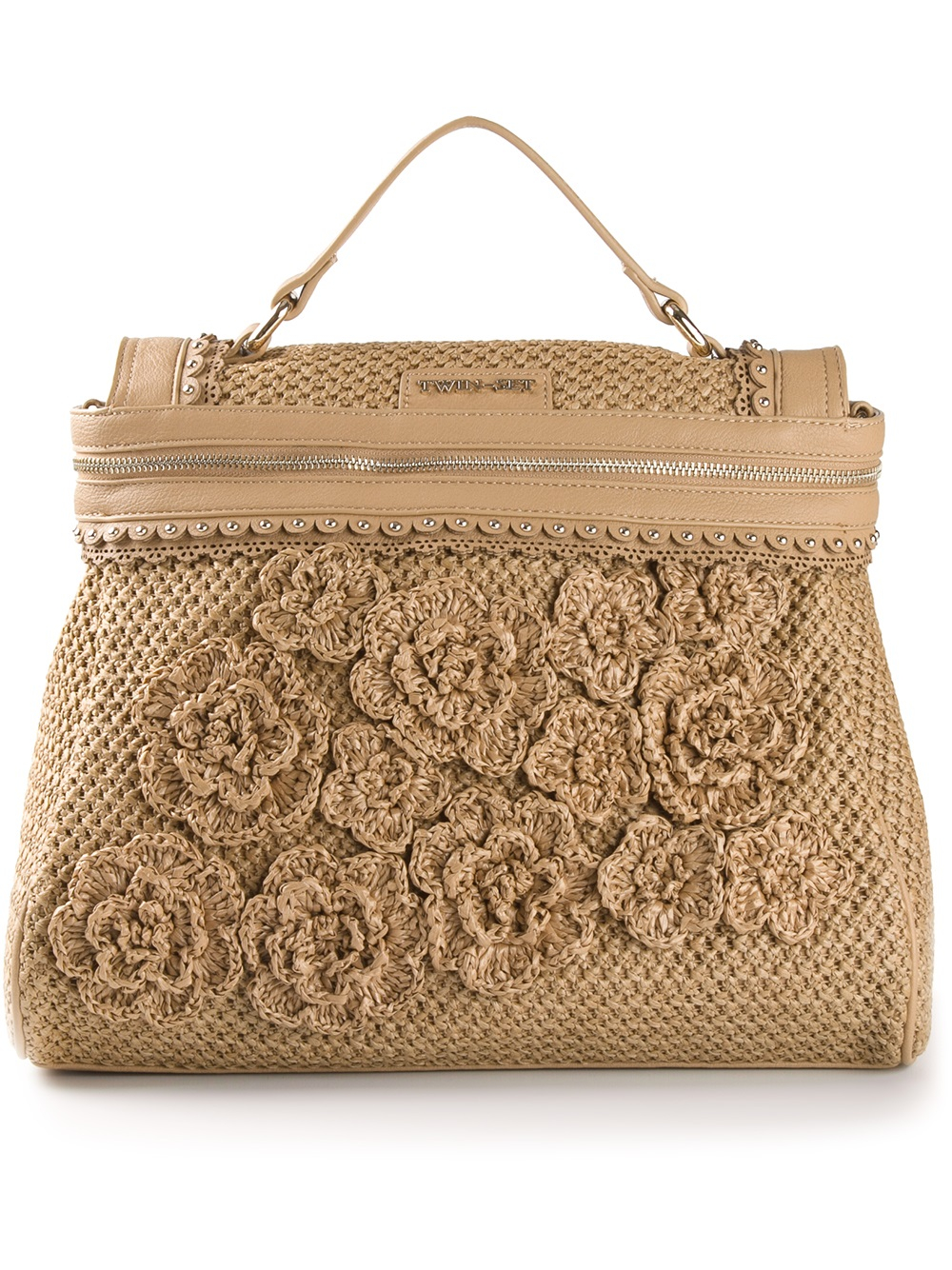 Twin Set Floral Crochet Tote Bag in Brown - Lyst
