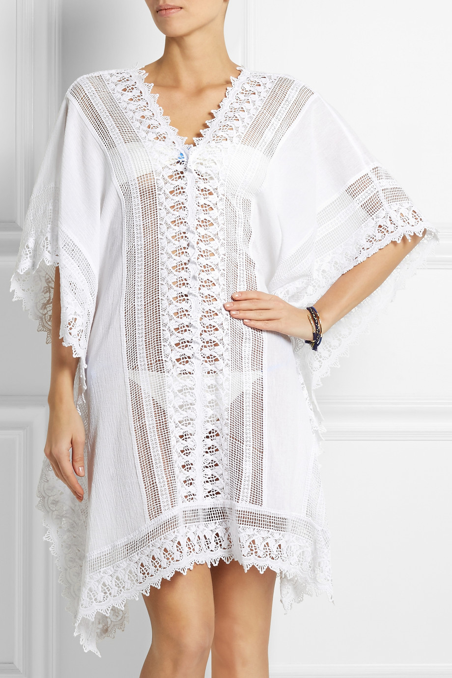 Miguelina Tyra CrochetPaneled CottonGauze Kaftan in White Lyst