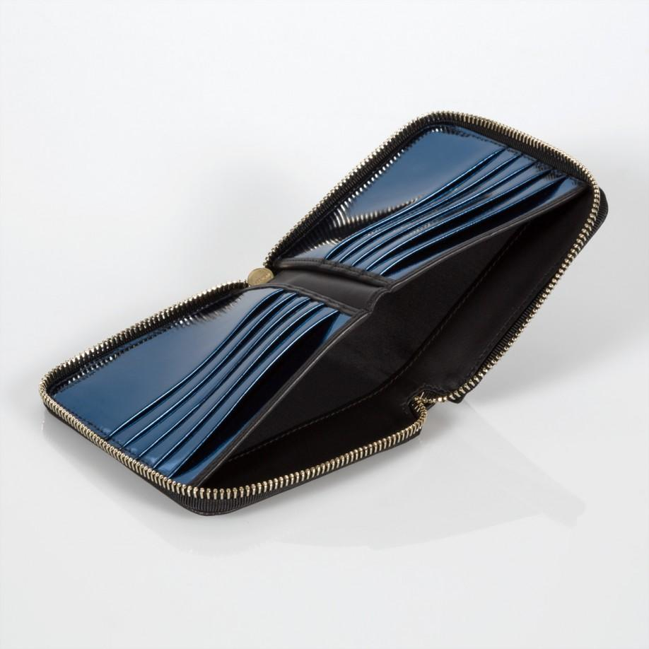 Paul Smith Men&#39;s Metallic Blue Interior Leather Zip-around Billfold Wallet in Black for Men - Lyst