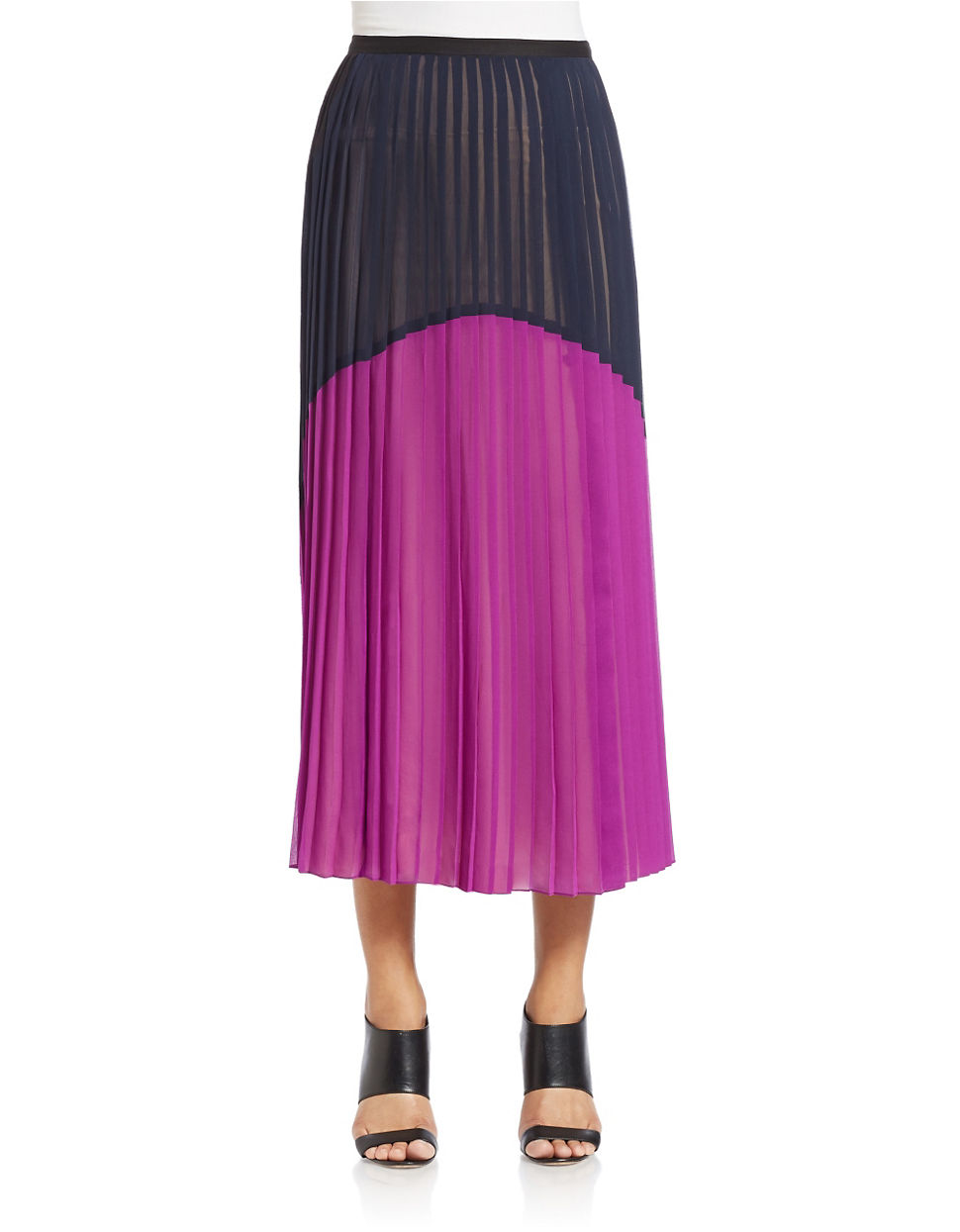 Dkny Colorblocked Pleated Maxi Skirt in Purple | Lyst