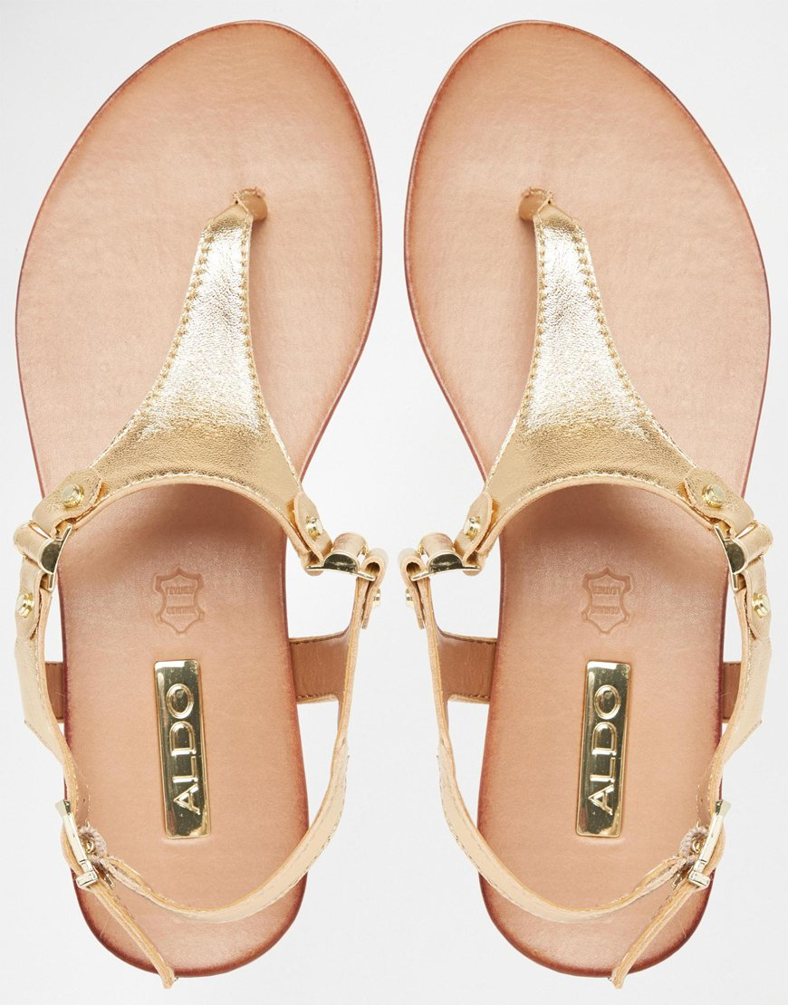 ALDO Ashley Gold Ankle Thong Sandals - Gold in Metallic | Lyst
