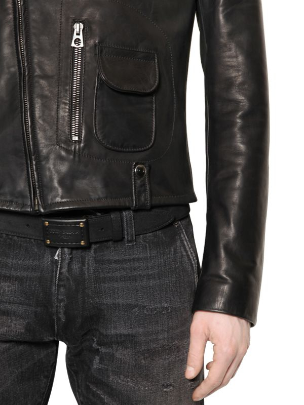Dolce Gabbana Black Nappa Leather Biker Jacket For Men