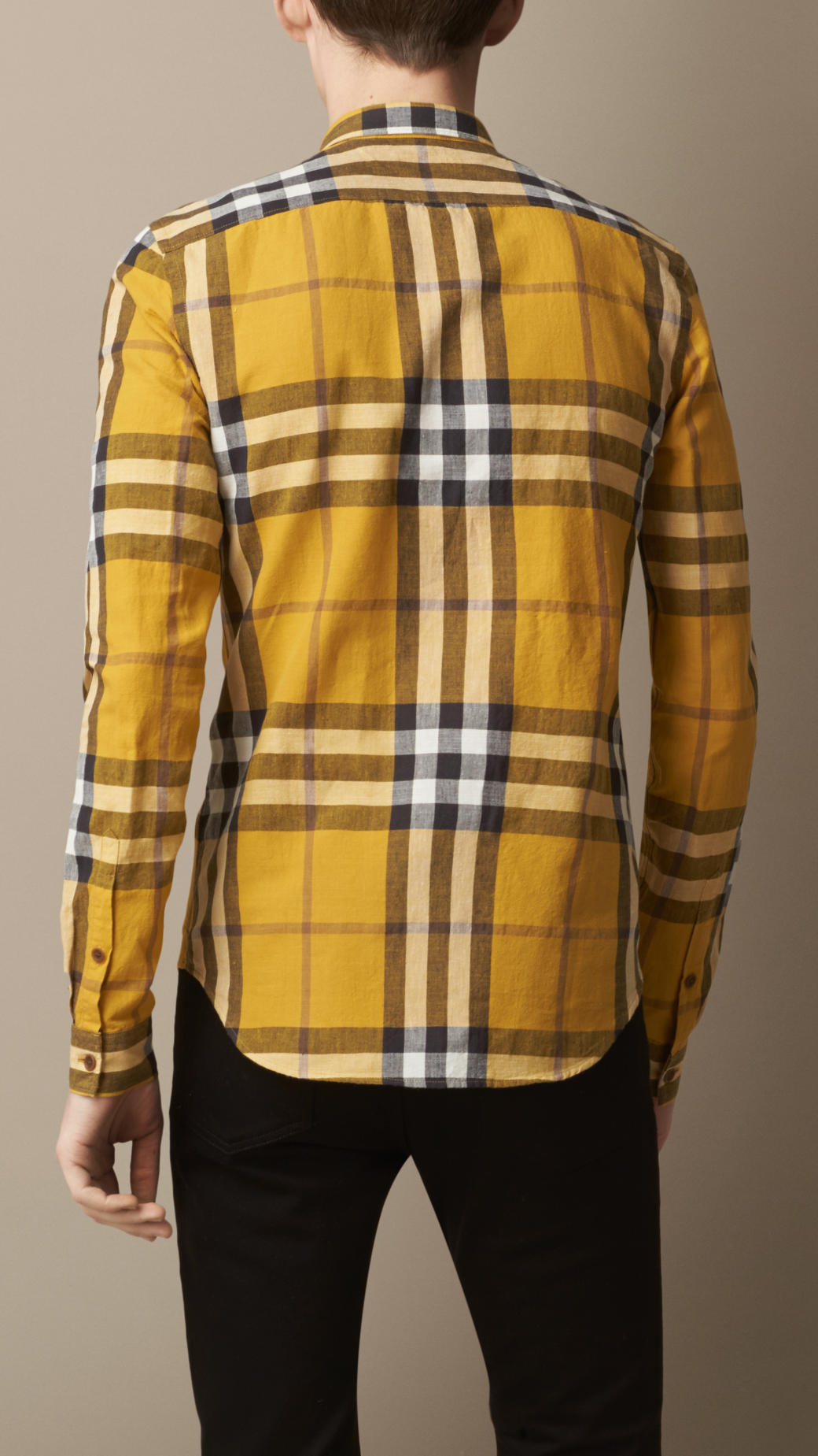 Burberry Exploded Check Cotton Linen Shirt in Yellow for Men - Lyst