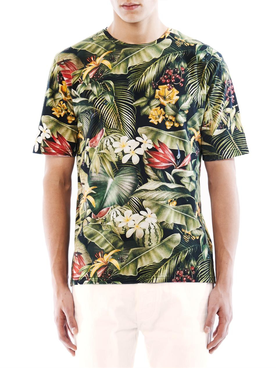 Ami Paris Floral Print Cotton T-shirt in Green for Men | Lyst