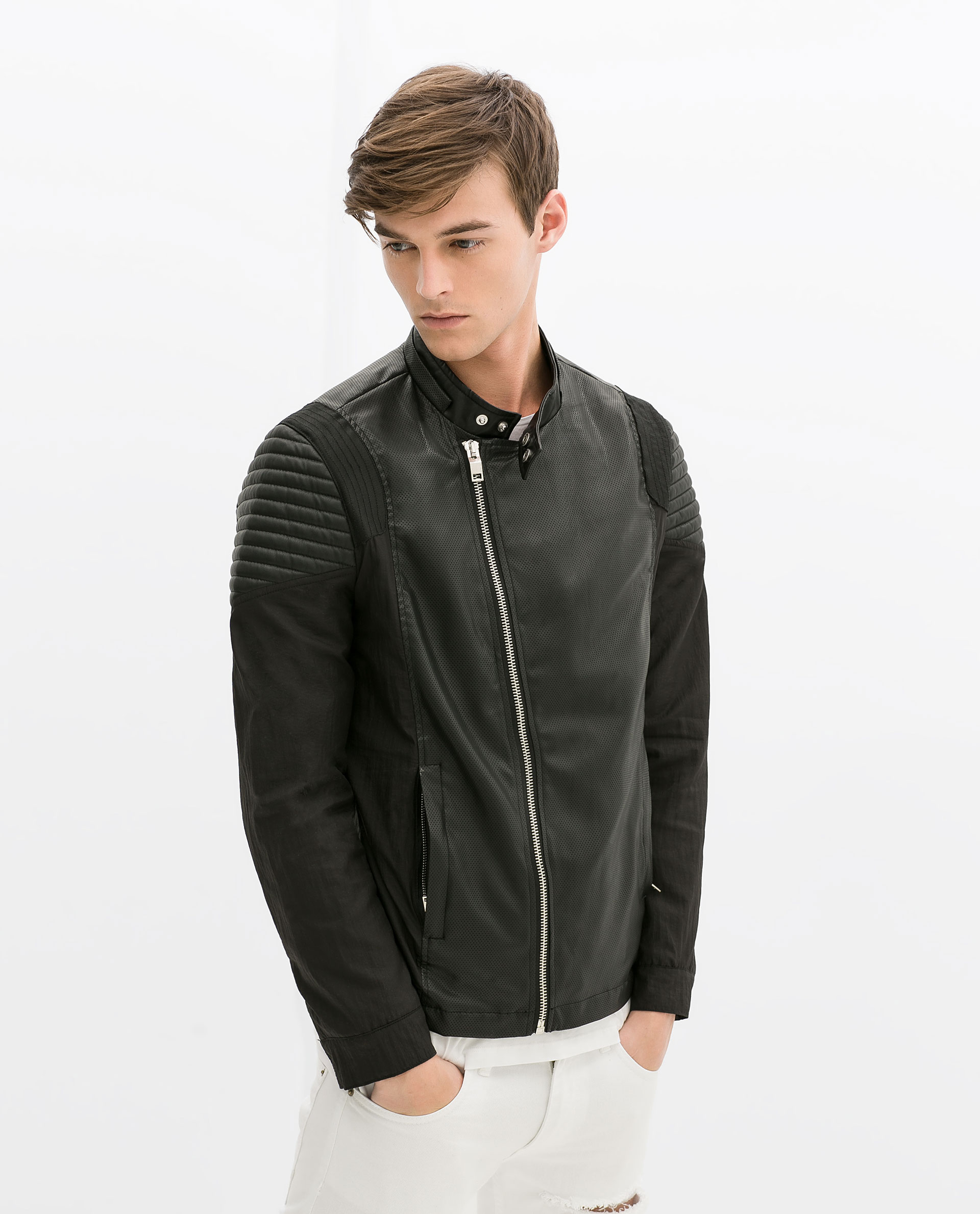  Zara  Biker Jacket  With Padded Shoulders in Black for Men 