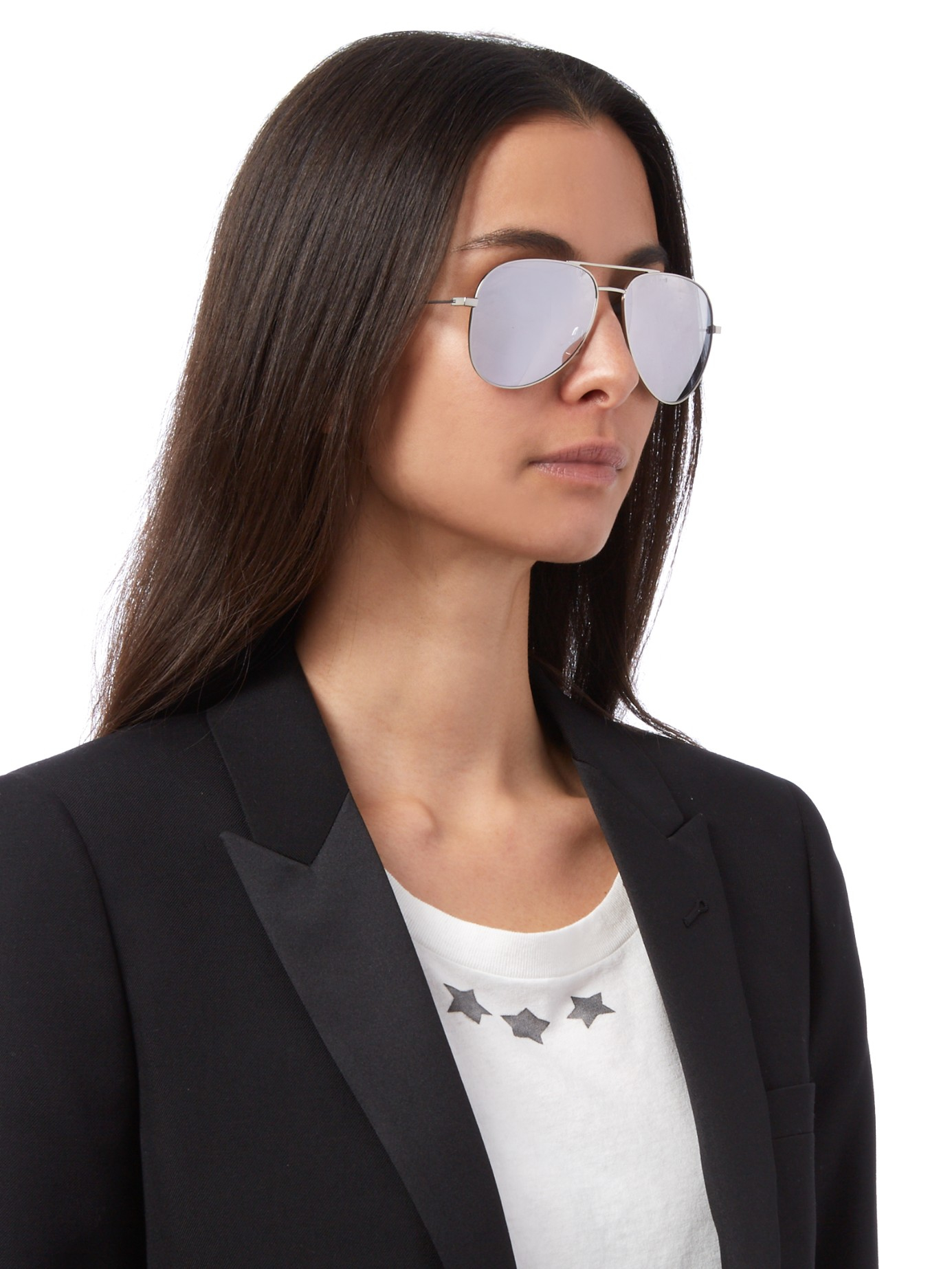 Saint Laurent Mirrored Aviator Sunglasses in Metallic | Lyst
