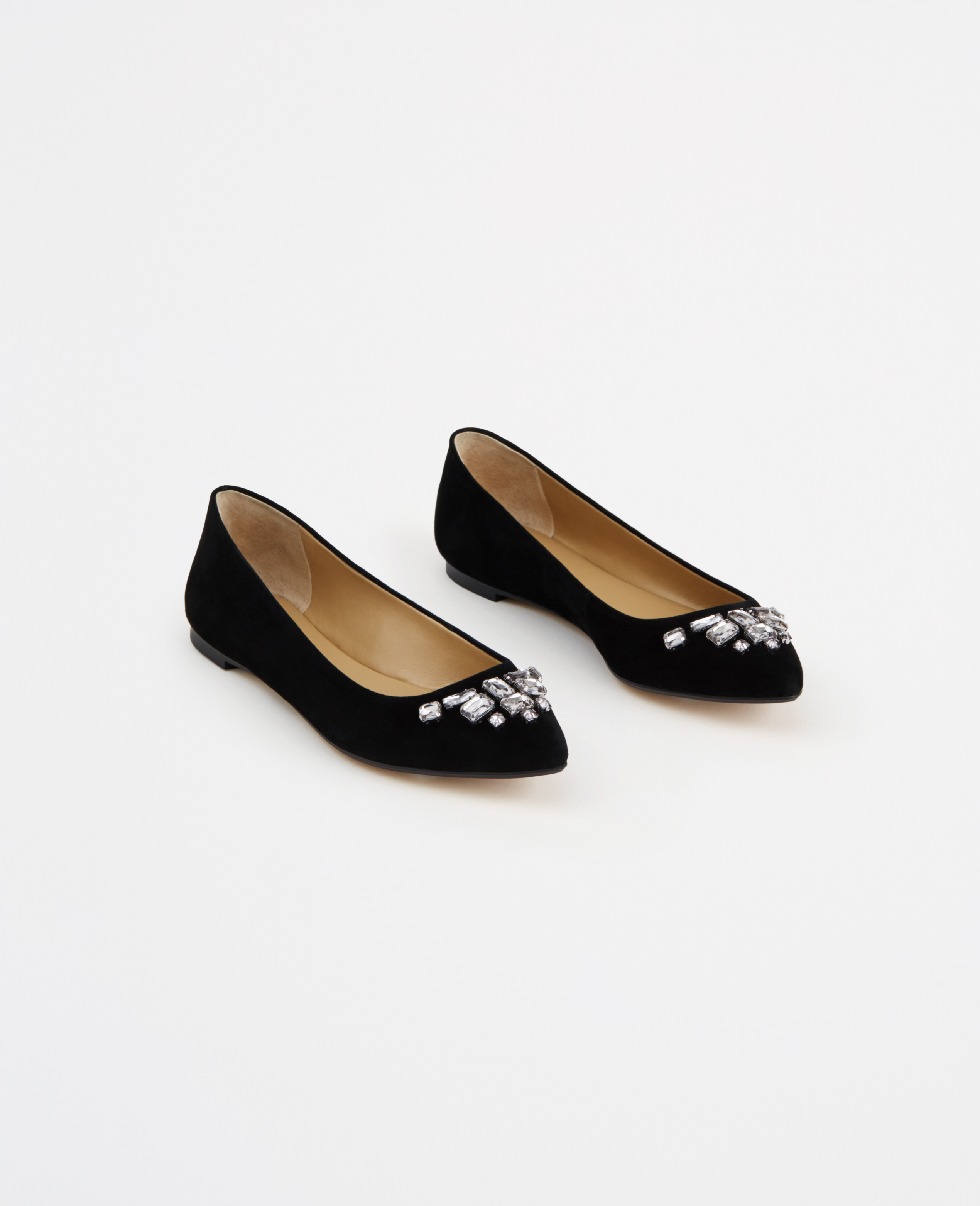 black jeweled flats