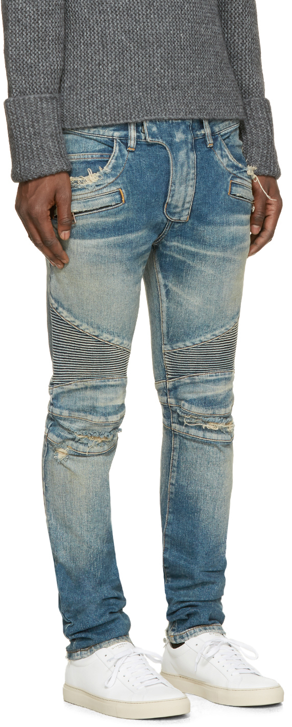 blue biker jeans ripped