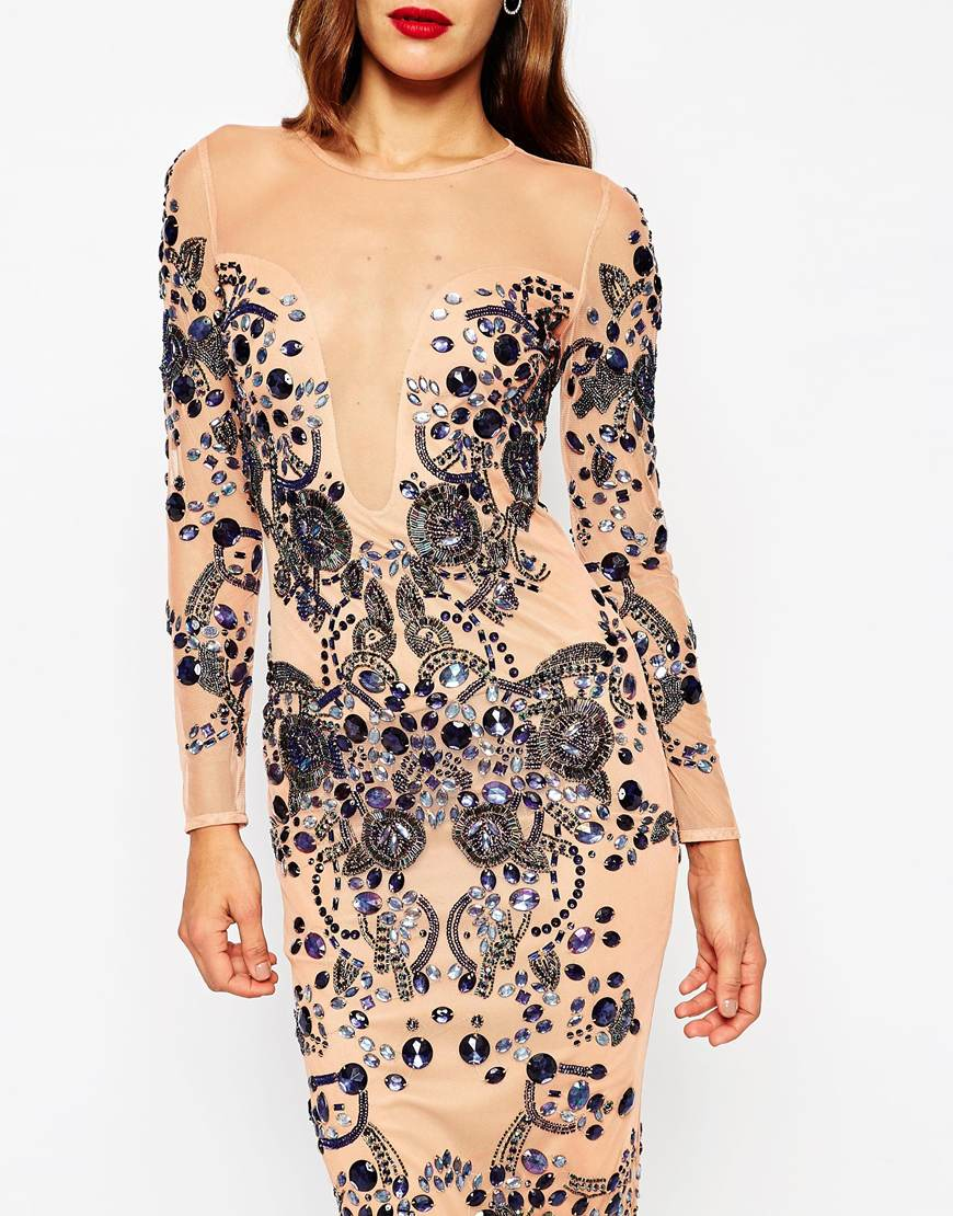 mesh midi bodycon dress