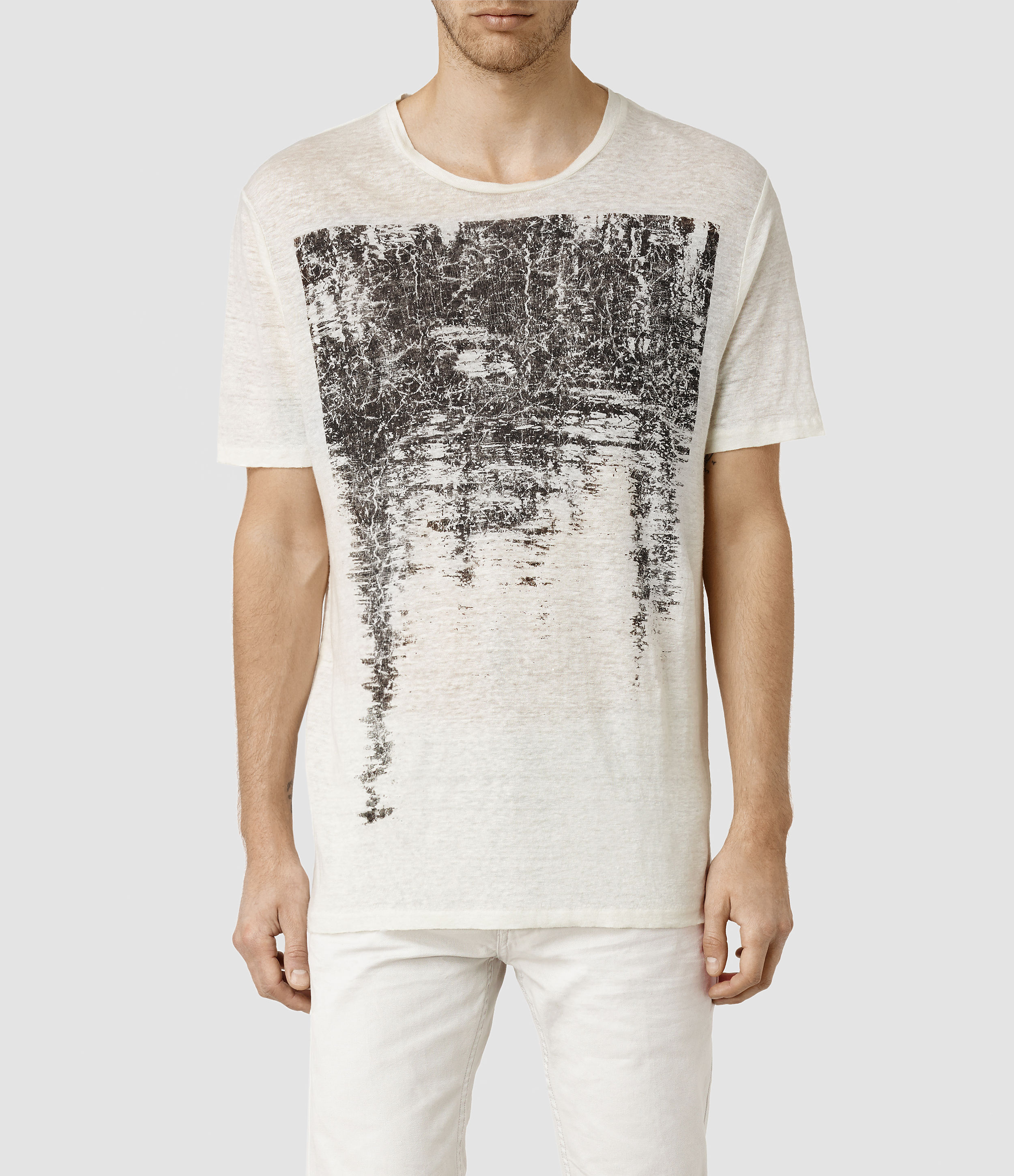 AllSaints Mens Tonic Panel Crew Neck Designer Slim Fit Cotton All Saints T shirt