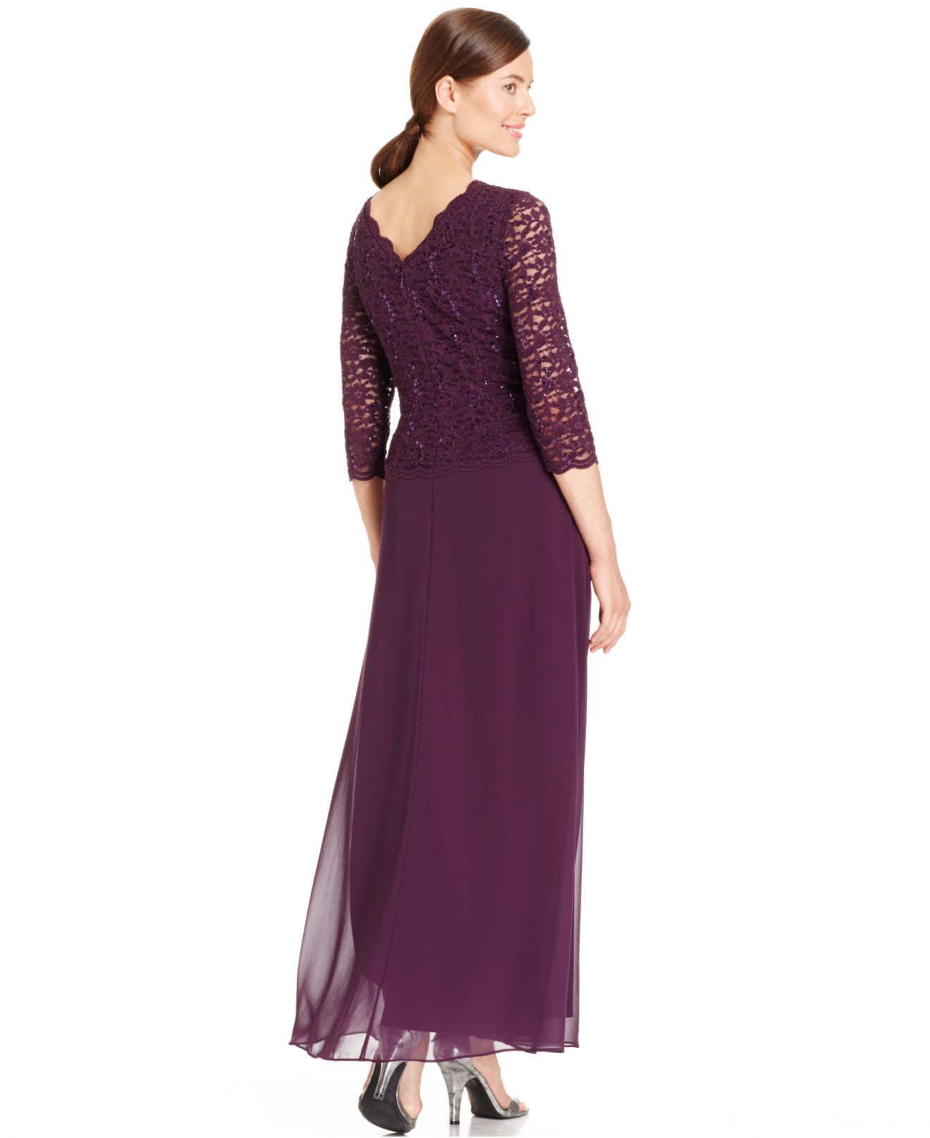 alex evenings sequin lace & chiffon gown
