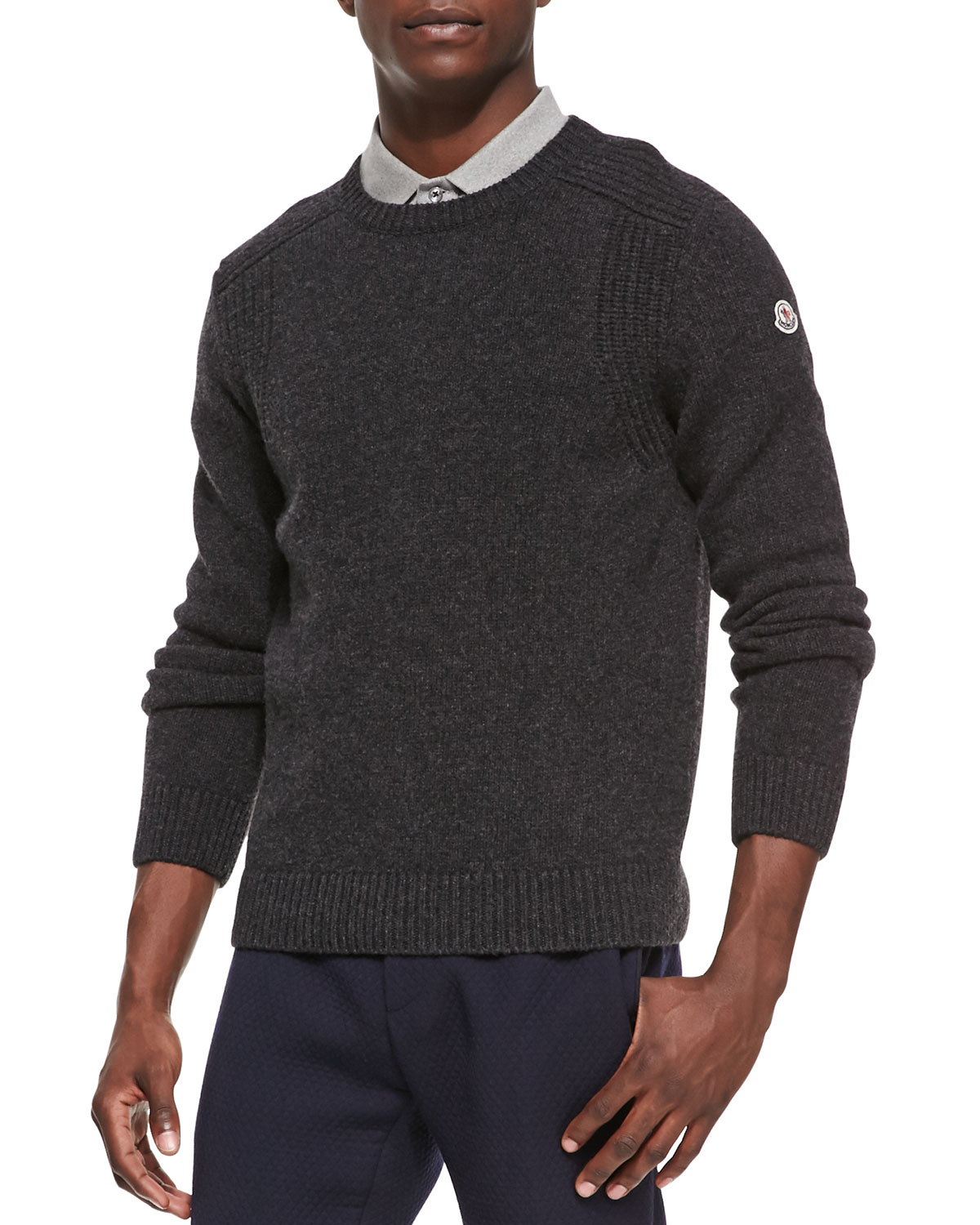 Moncler WoolKnit Crewneck Sweater in Gray for Men Lyst