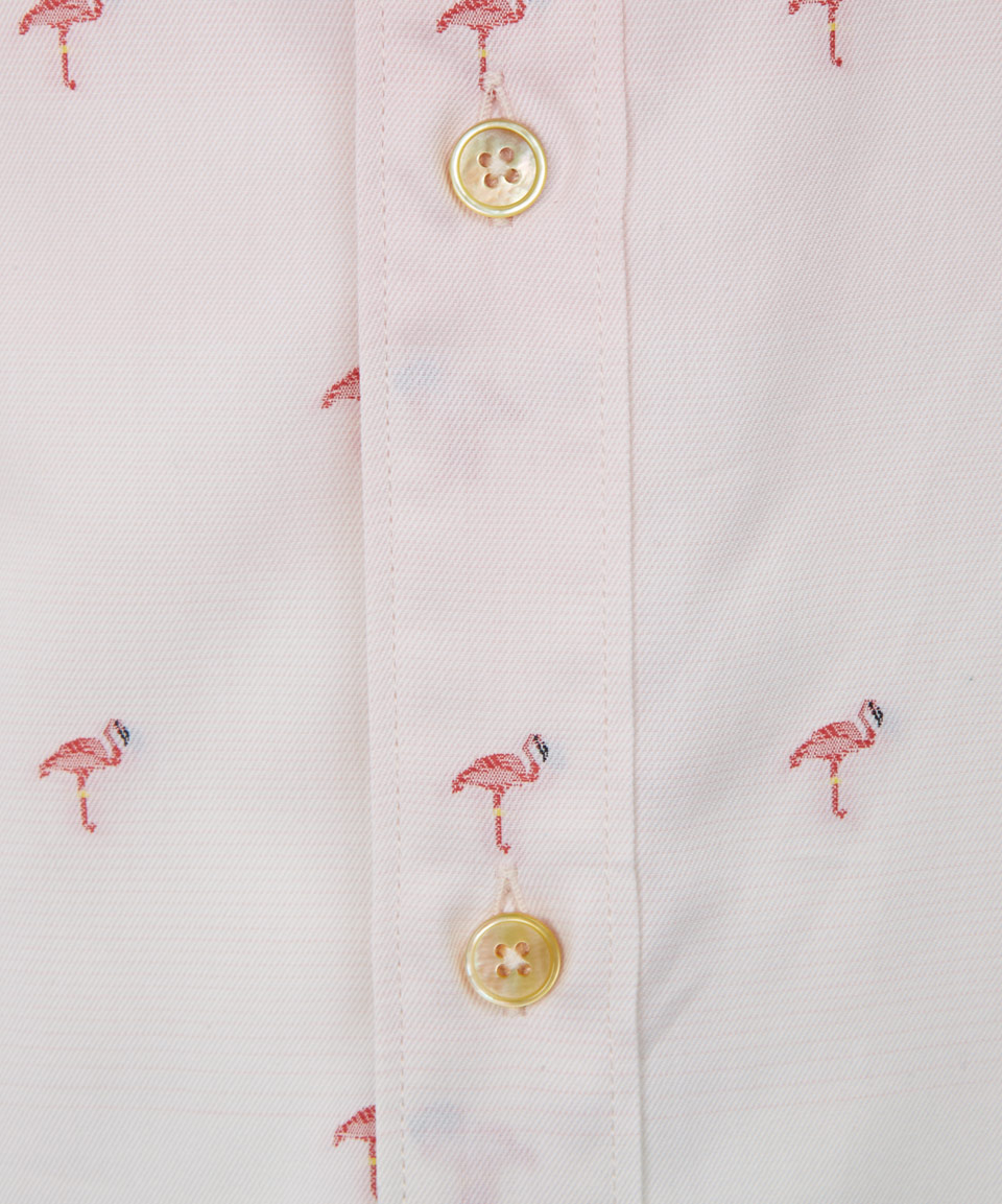 White Flamingo Print Jacquard Shirt 