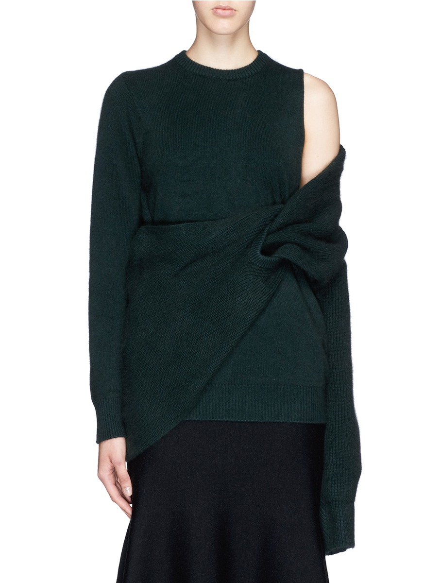 Toga Asymmetric Wrap Layer Wool Sweater in Green | Lyst