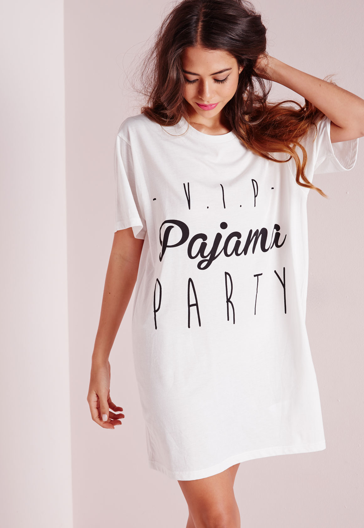 Missguided Vip Pyjama Party Slogan Nightshirt White Lyst