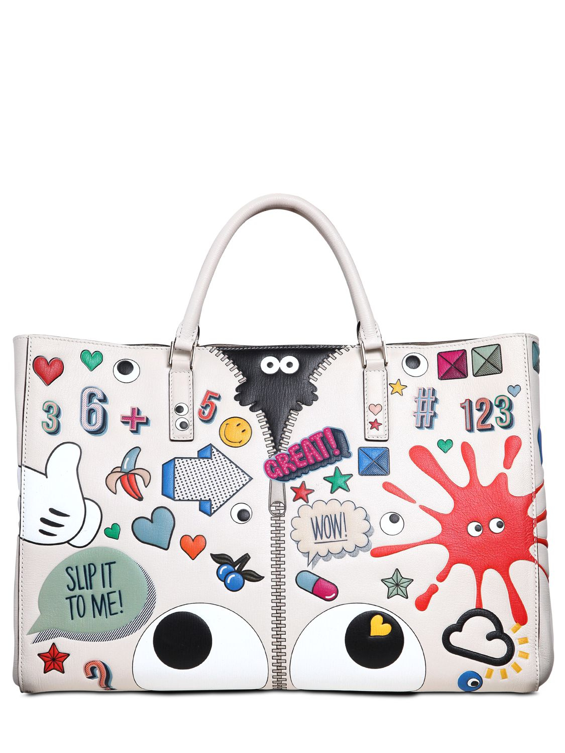 Anya Hindmarch Leather Sticker Tote Bag in White - Lyst