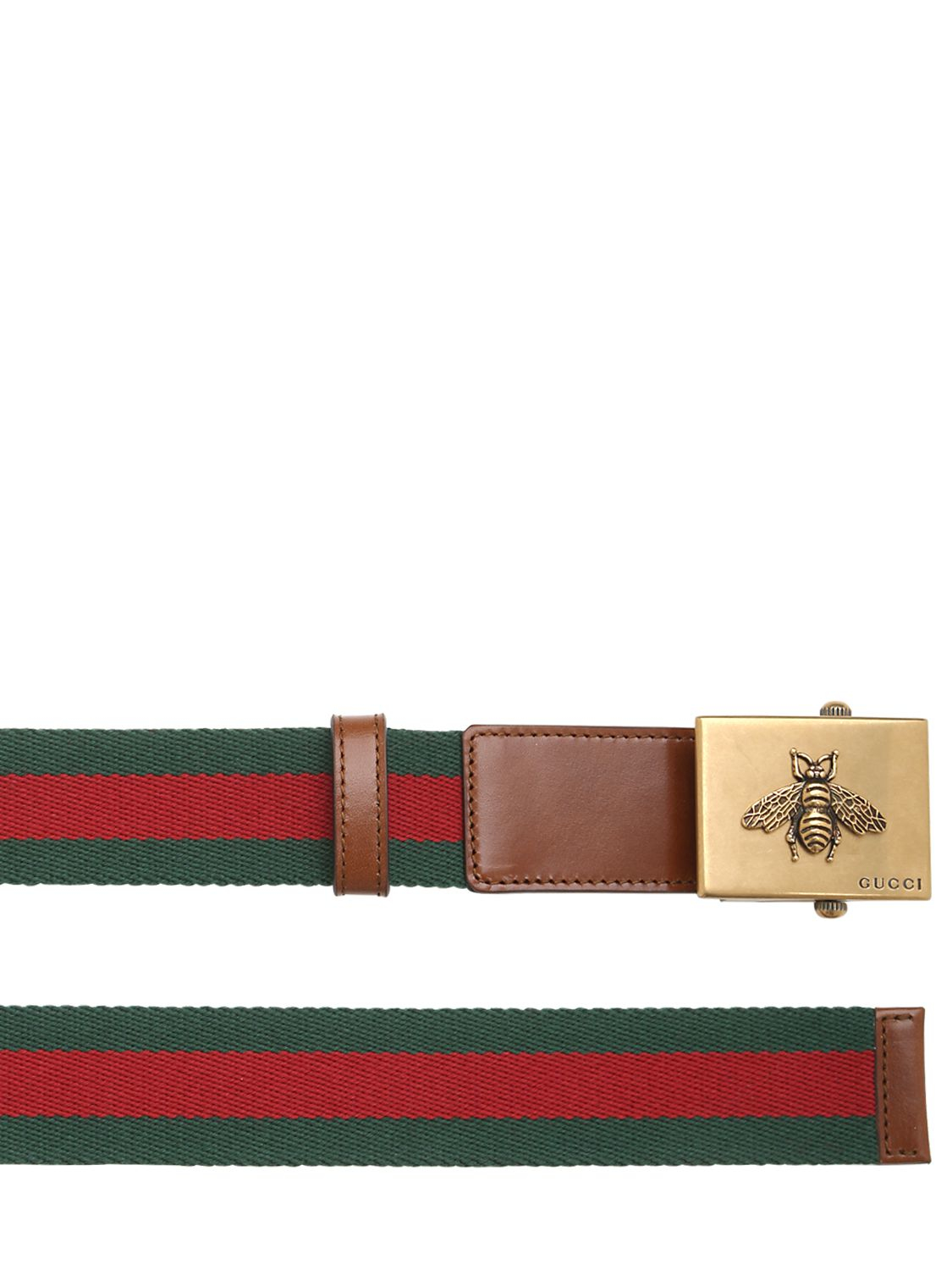 Lyst - Gucci 35mm Bee Buckle Web & Leather Belt in Green
