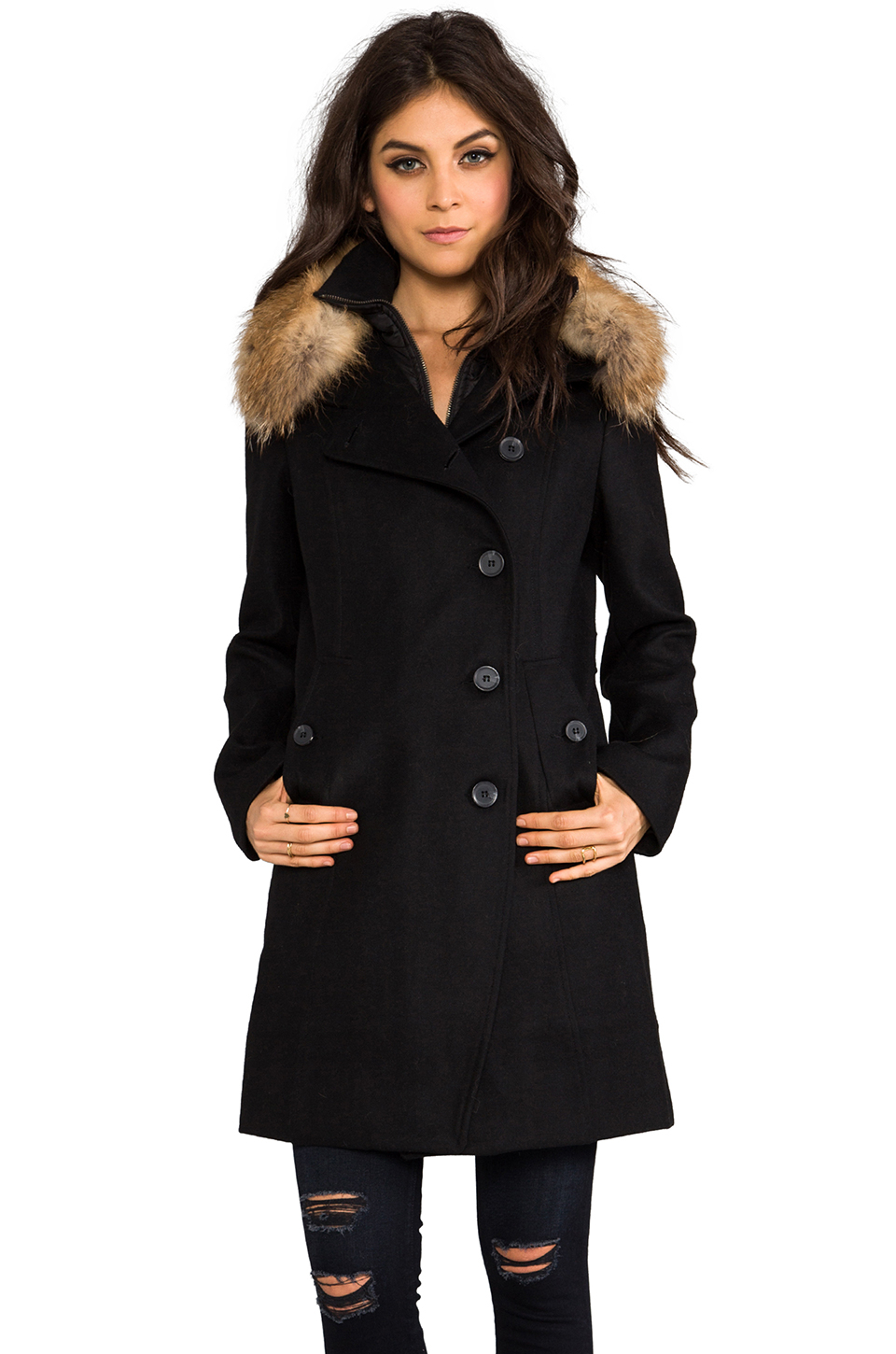 fur hood wool coat