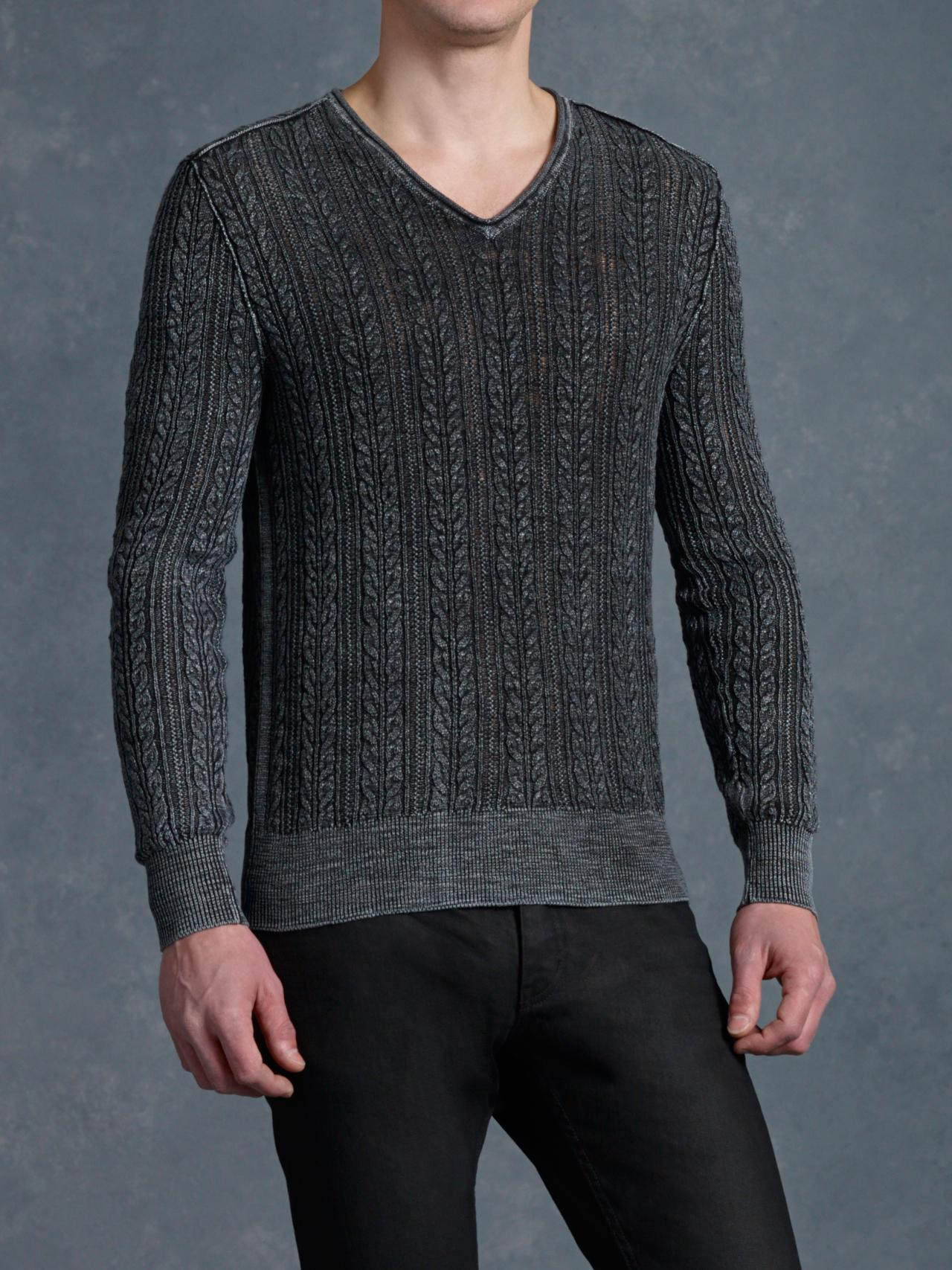 Lyst - John Varvatos V-Neck Cable Knit Sweater in Gray for Men