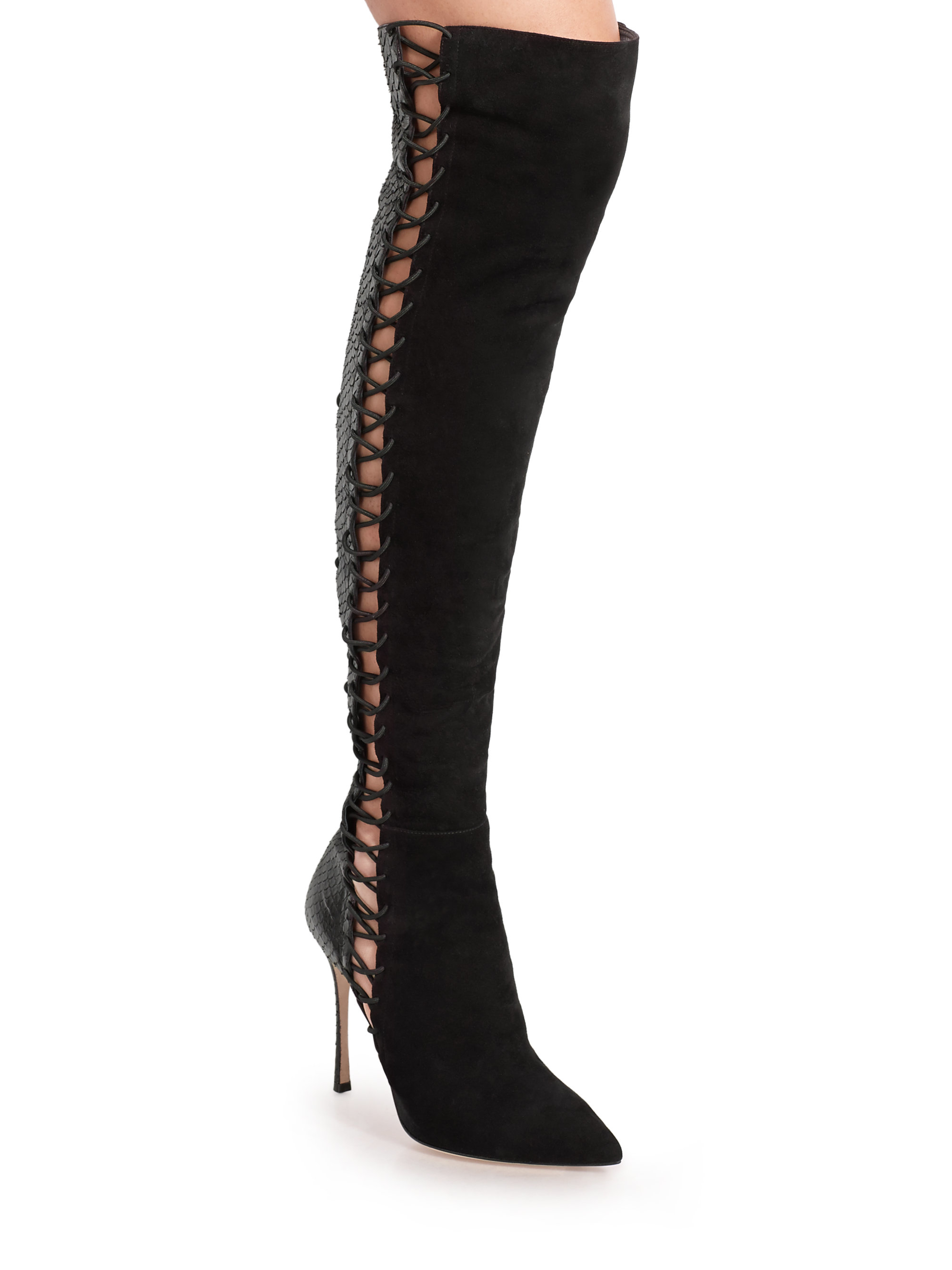 Sergio Rossi Python & Suede Lace-up Over-the-knee Boots in Black ...